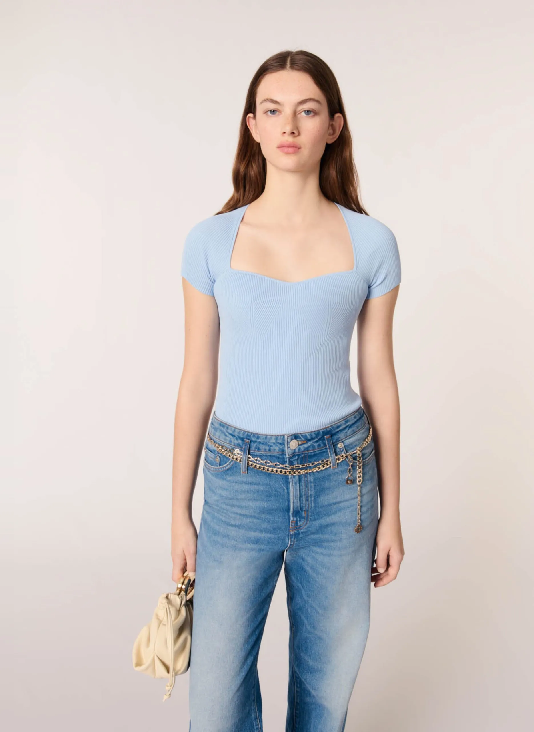 Pullover mit eckigem Ausschnitt Blau