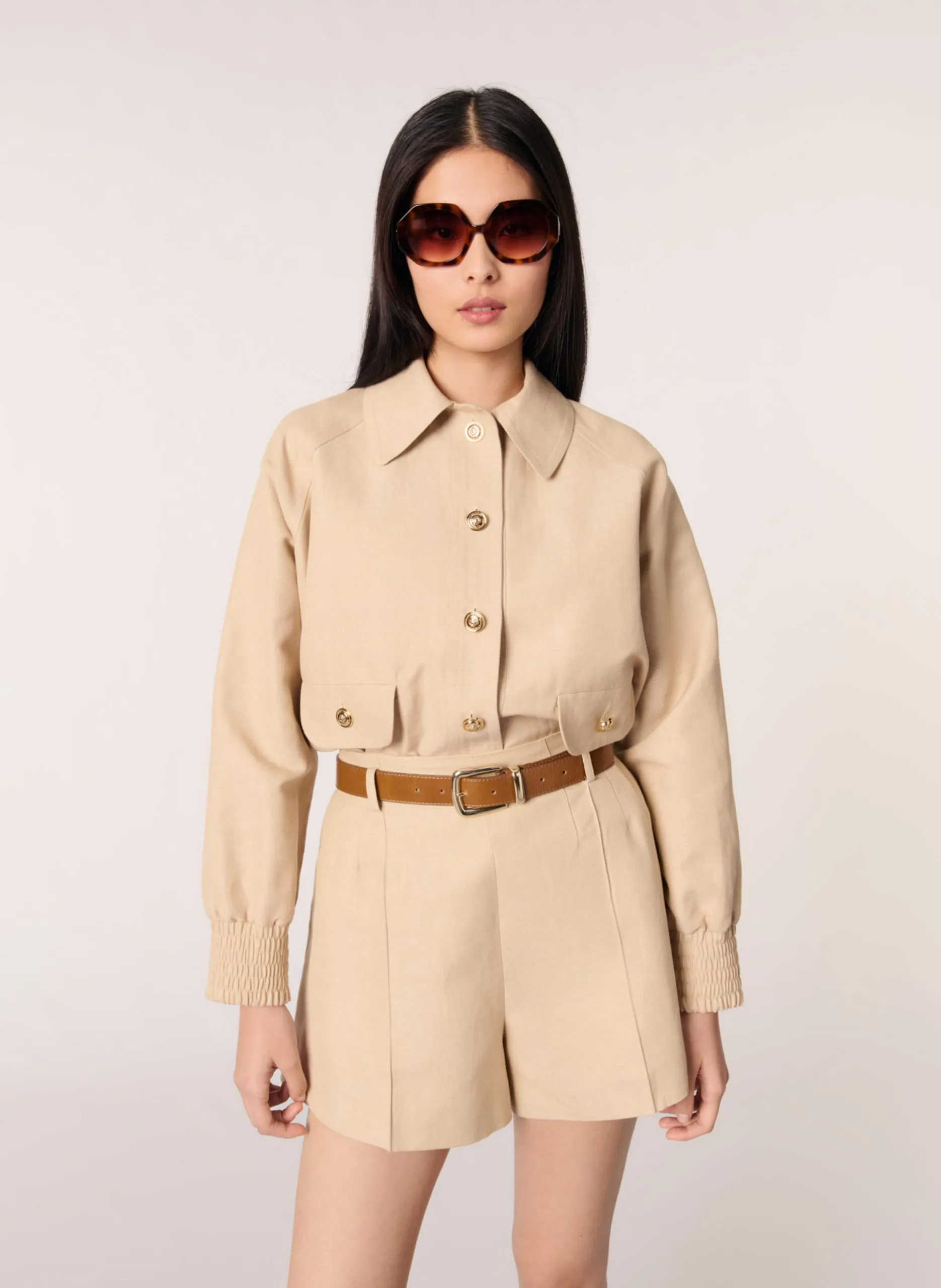 Gerade geschnittene Shorts aus Leinen-Mix Beige