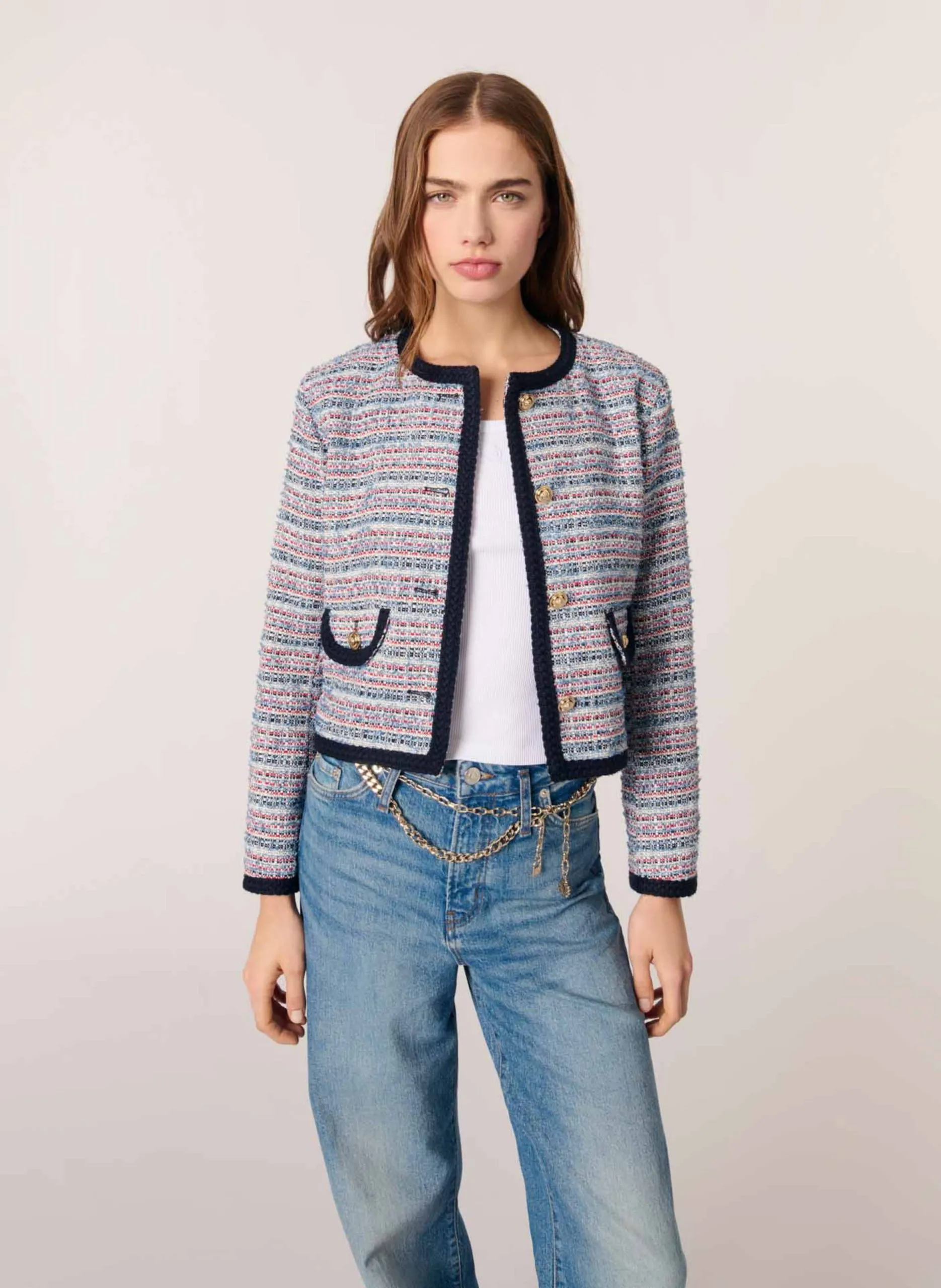 Djimmy - Kurze Tweed-Jacke Blau