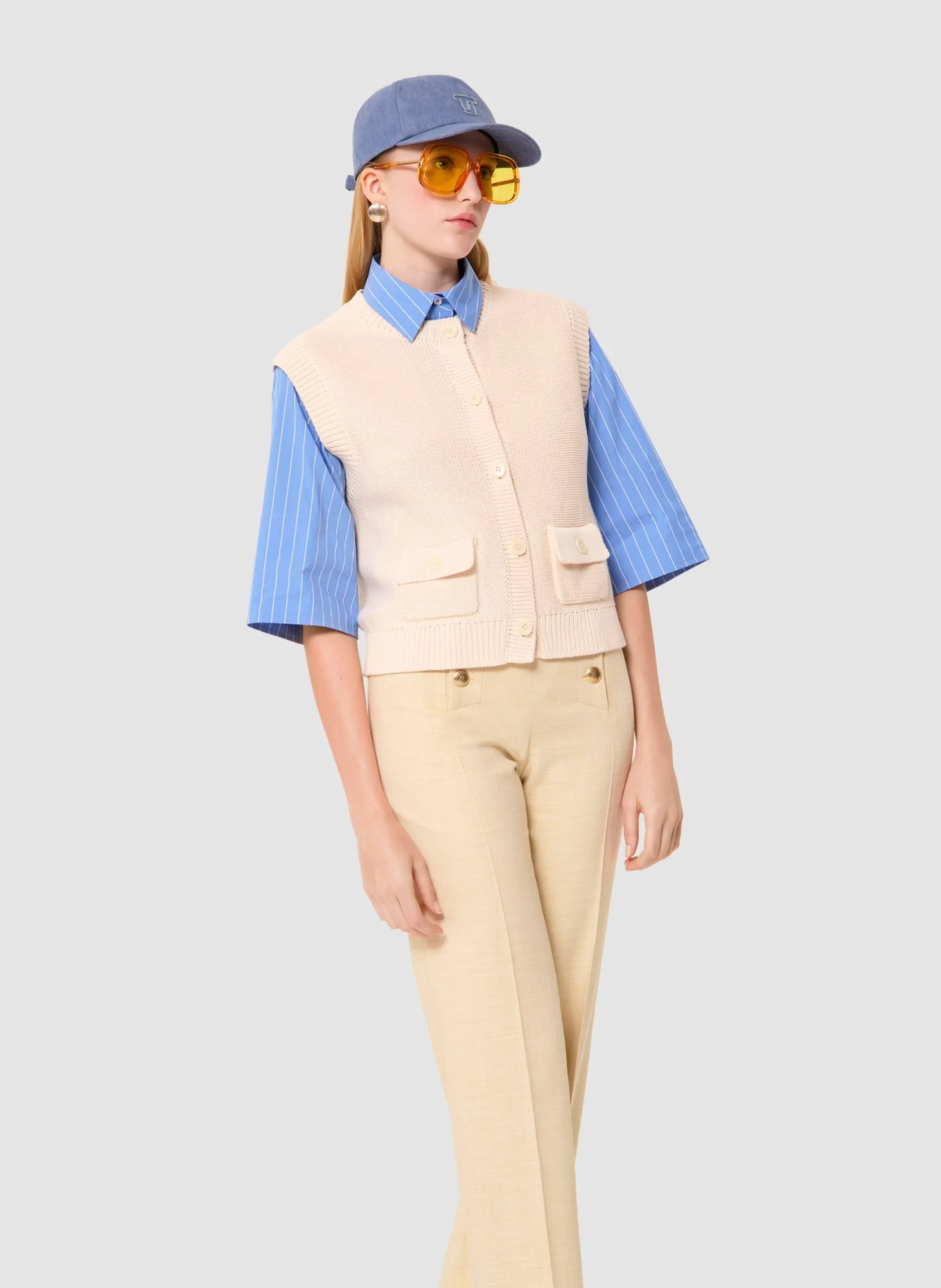 Baumwoll-Strickjacke mit Rundhalsausschnitt Beige GILL