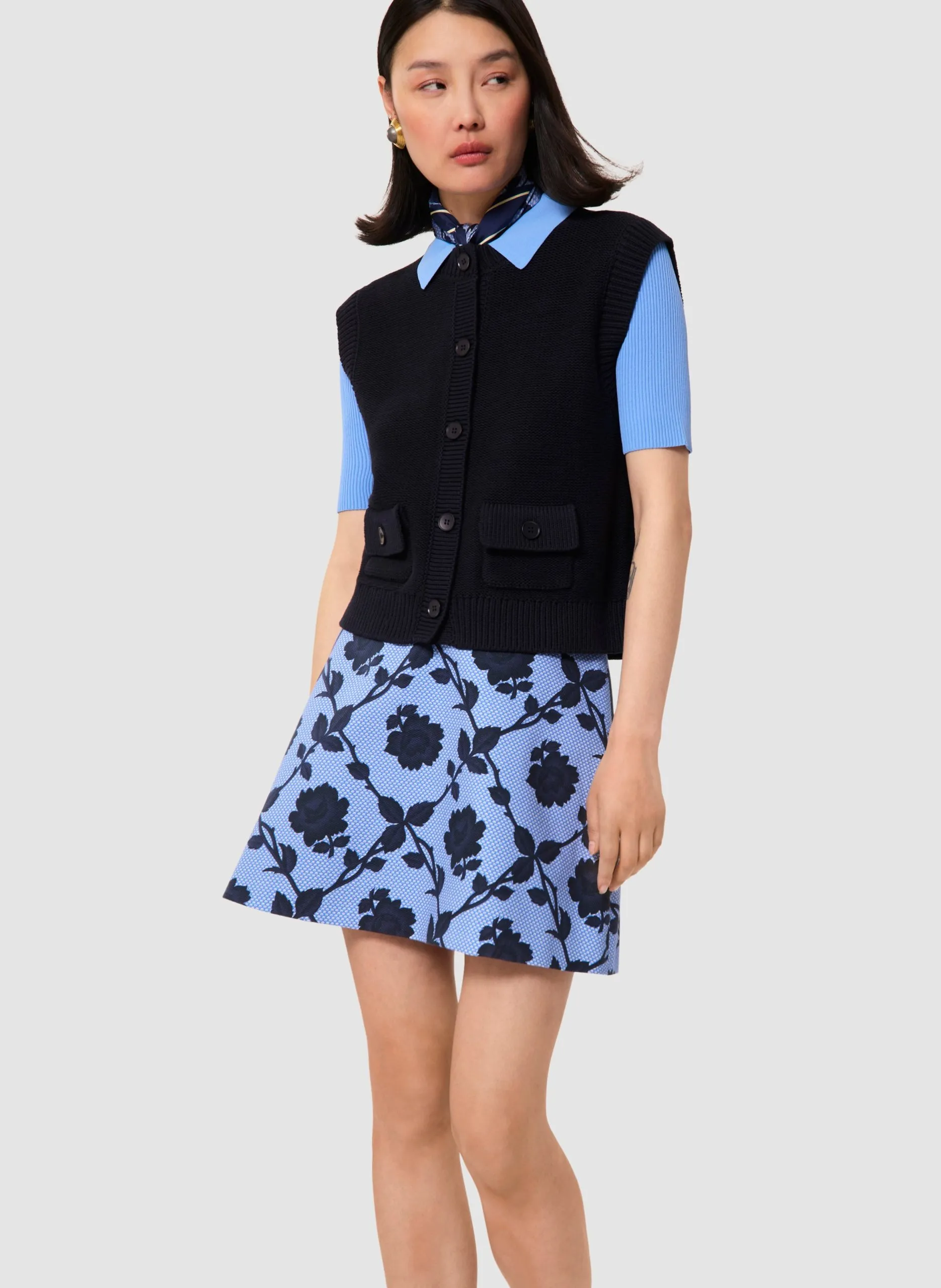 Baumwoll-Strickjacke mit Rundhalsausschnitt Blau GILL