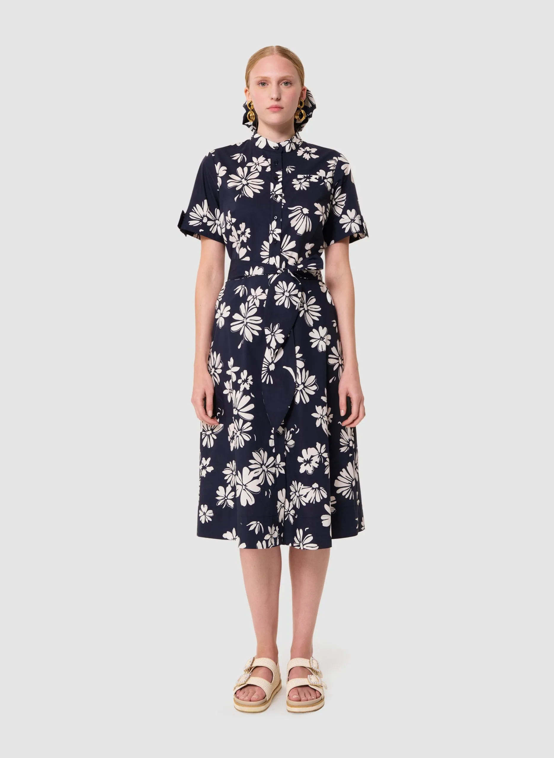 Tailliertes Baumwollkleid Blau RICOCHET