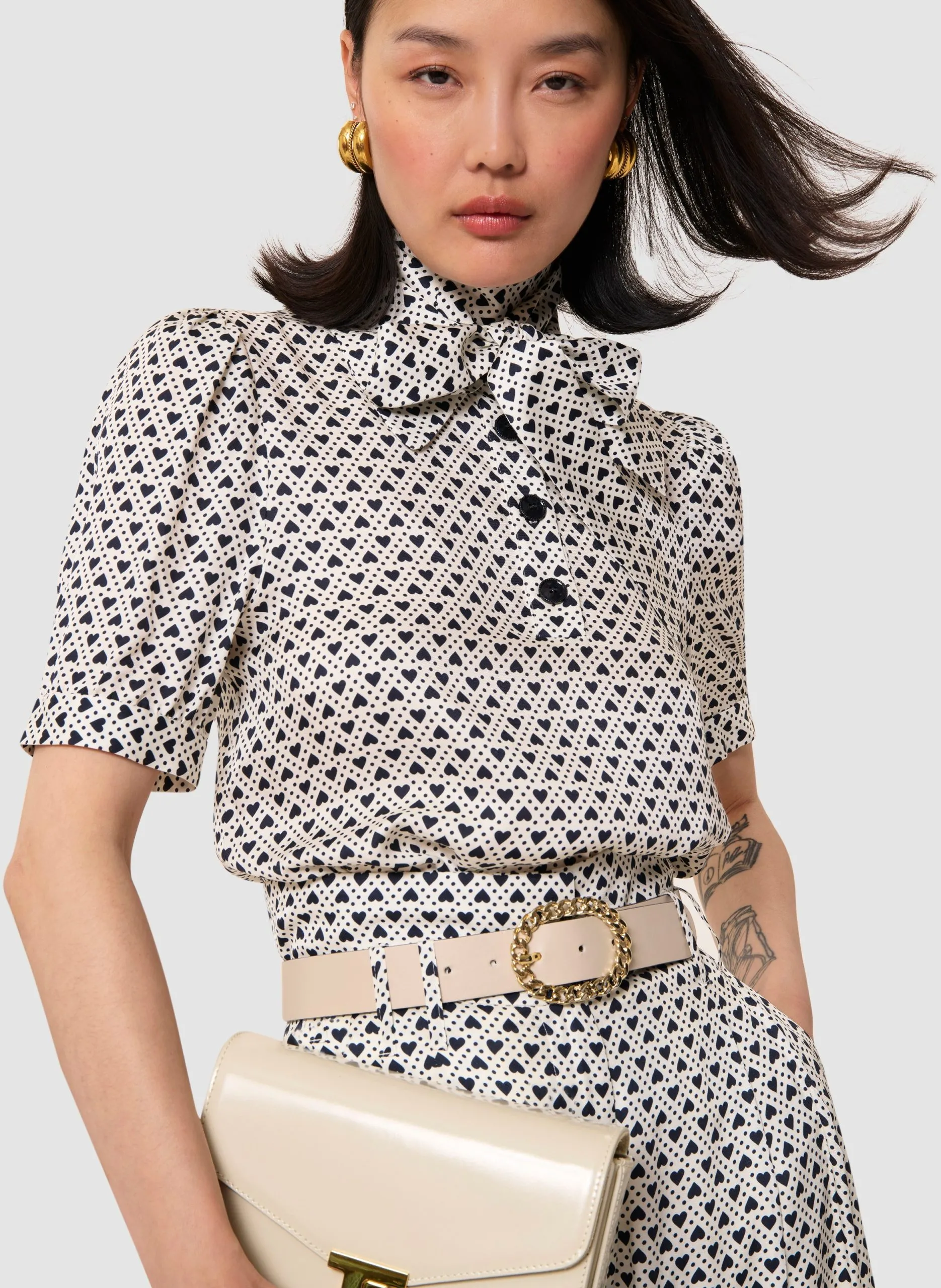 Bedrucktes Top mit klassischem Kragen Weiss TONINO