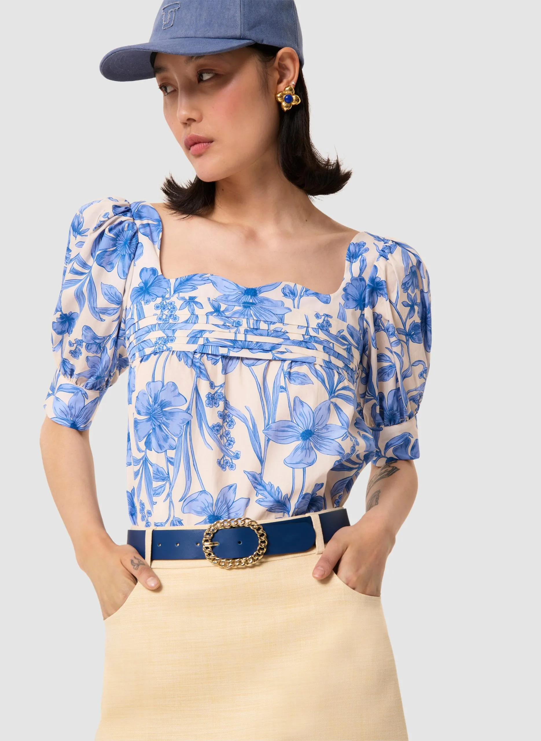 Baumwoll-Top mit eckigem Ausschnitt Beige TALMA