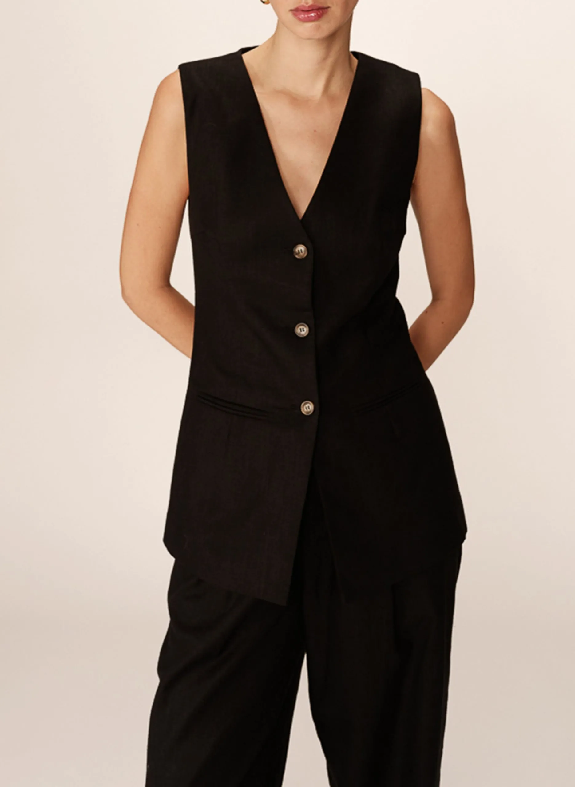 Anzugweste aus Leinenmix Schwarz PAZ