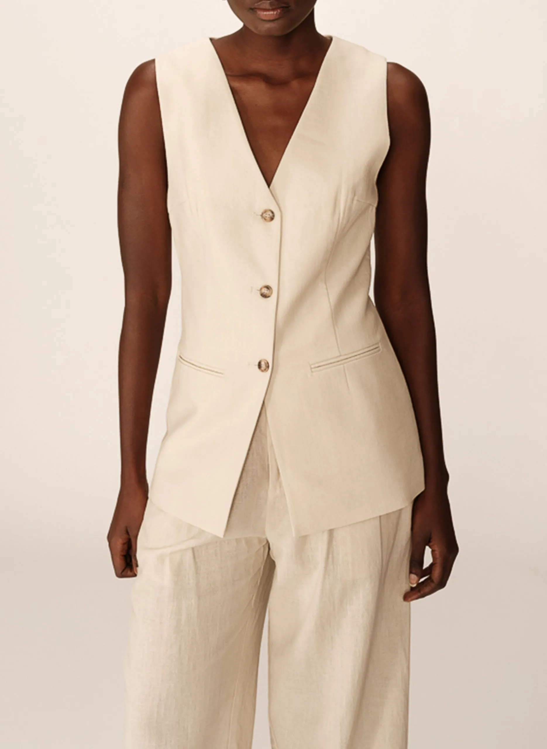 Anzugweste aus Leinenmix Beige PAZ