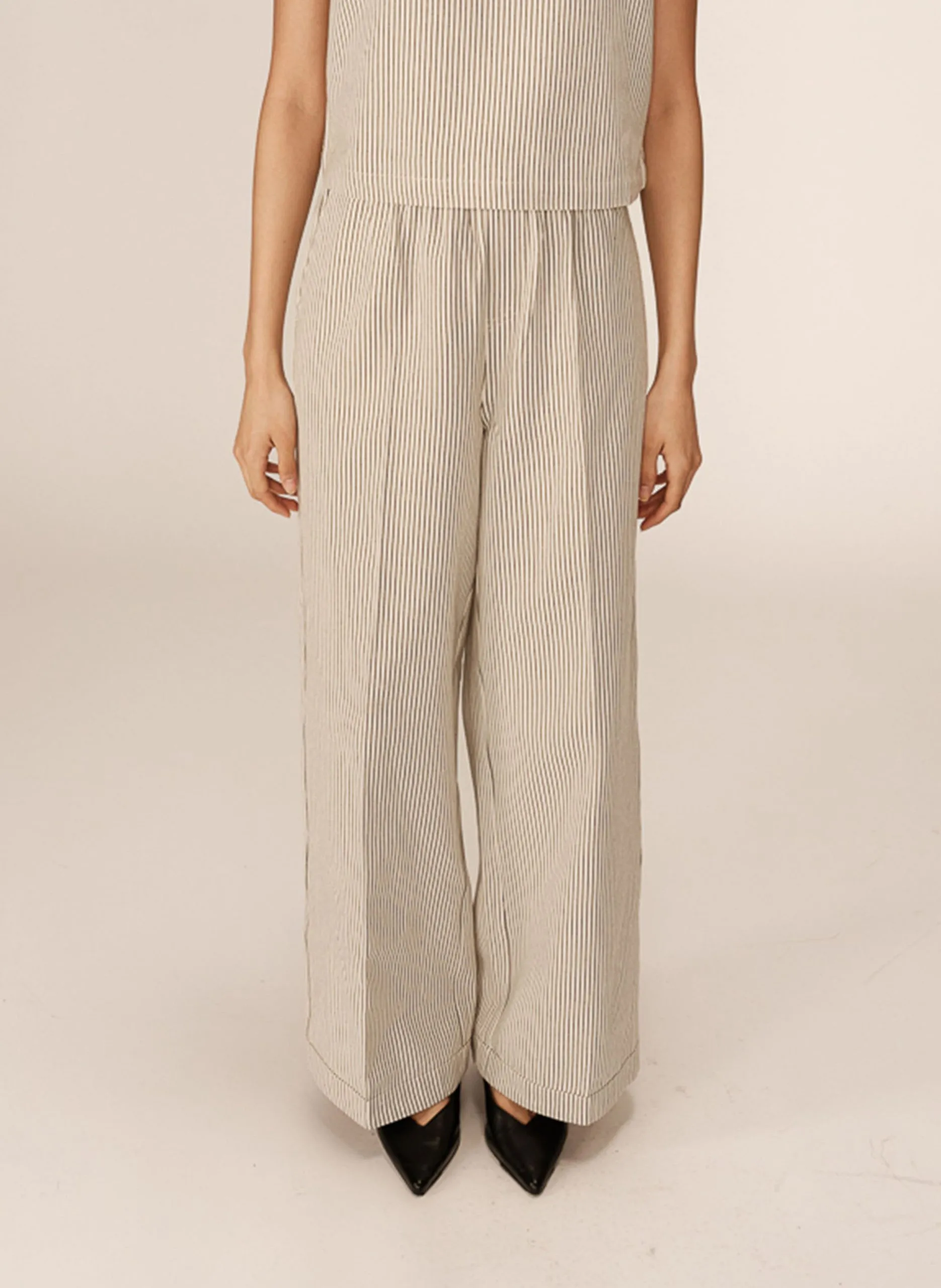 Gerade geschnittene, fließende Streifenhose Weiss PATINE