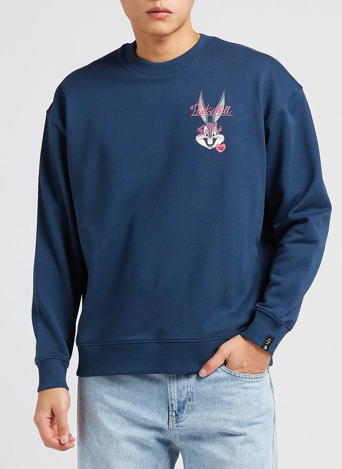 Scotch & Soda x Looney Tunes - Rundhals-Sweatshirt aus Bio-Baumwolle mit Stickerei, Regular Fit Blau