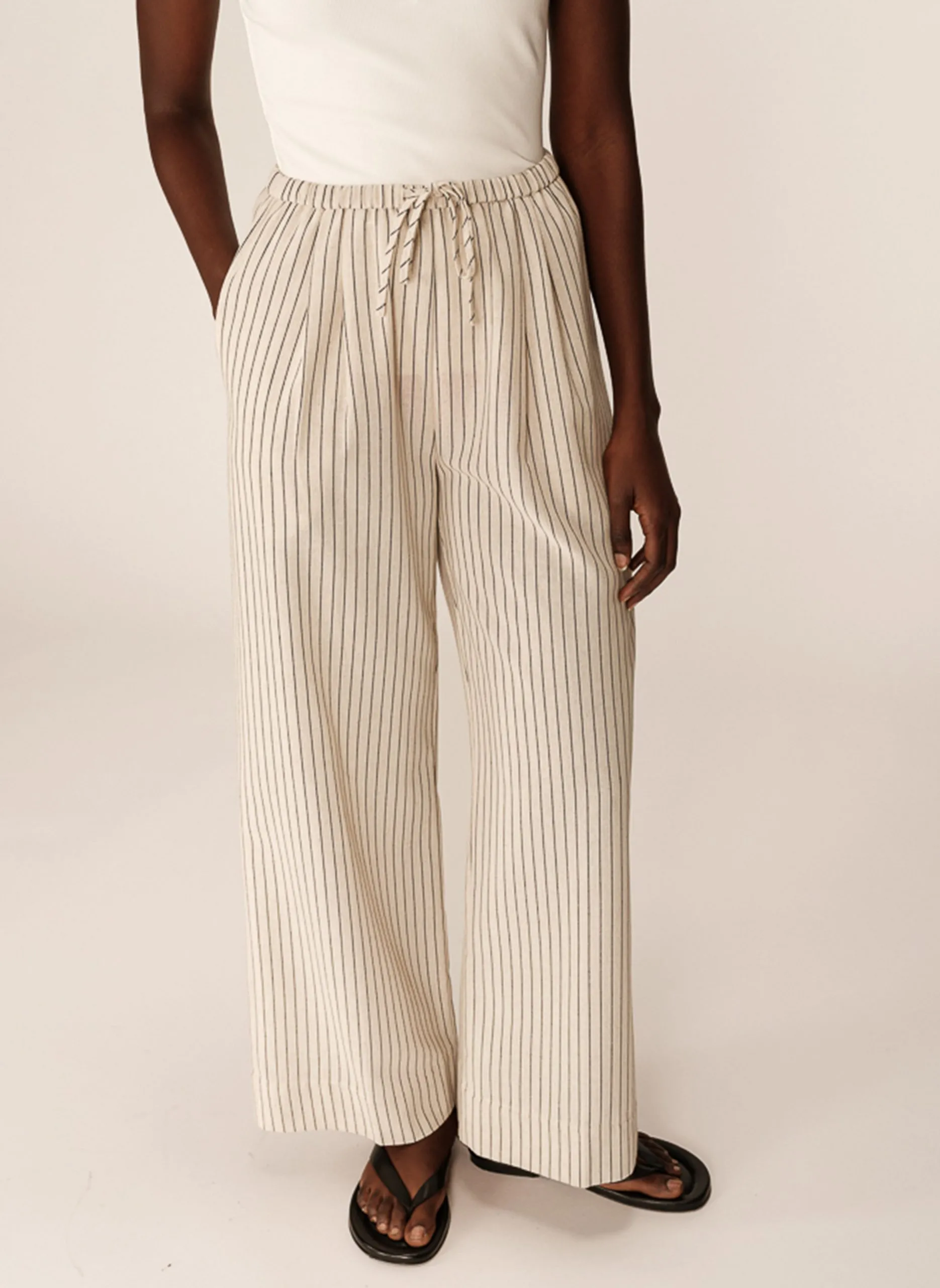 Weit geschnittene Streifenhose Beige PERRY