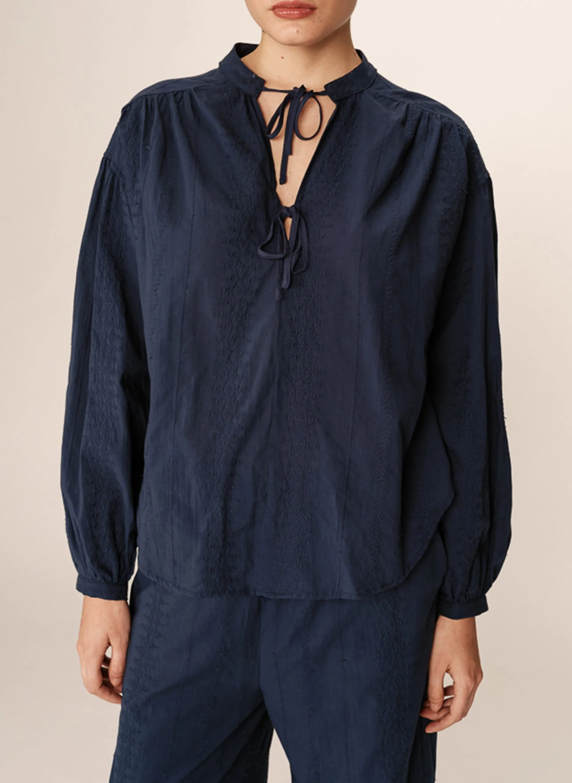 Baumwollbluse mit Rundhalsausschnitt Blau PERSIA