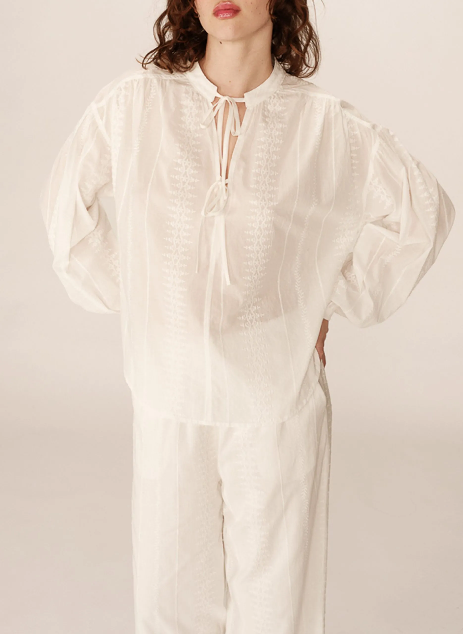 Baumwollbluse mit Rundhalsausschnitt Weiss PERSIA