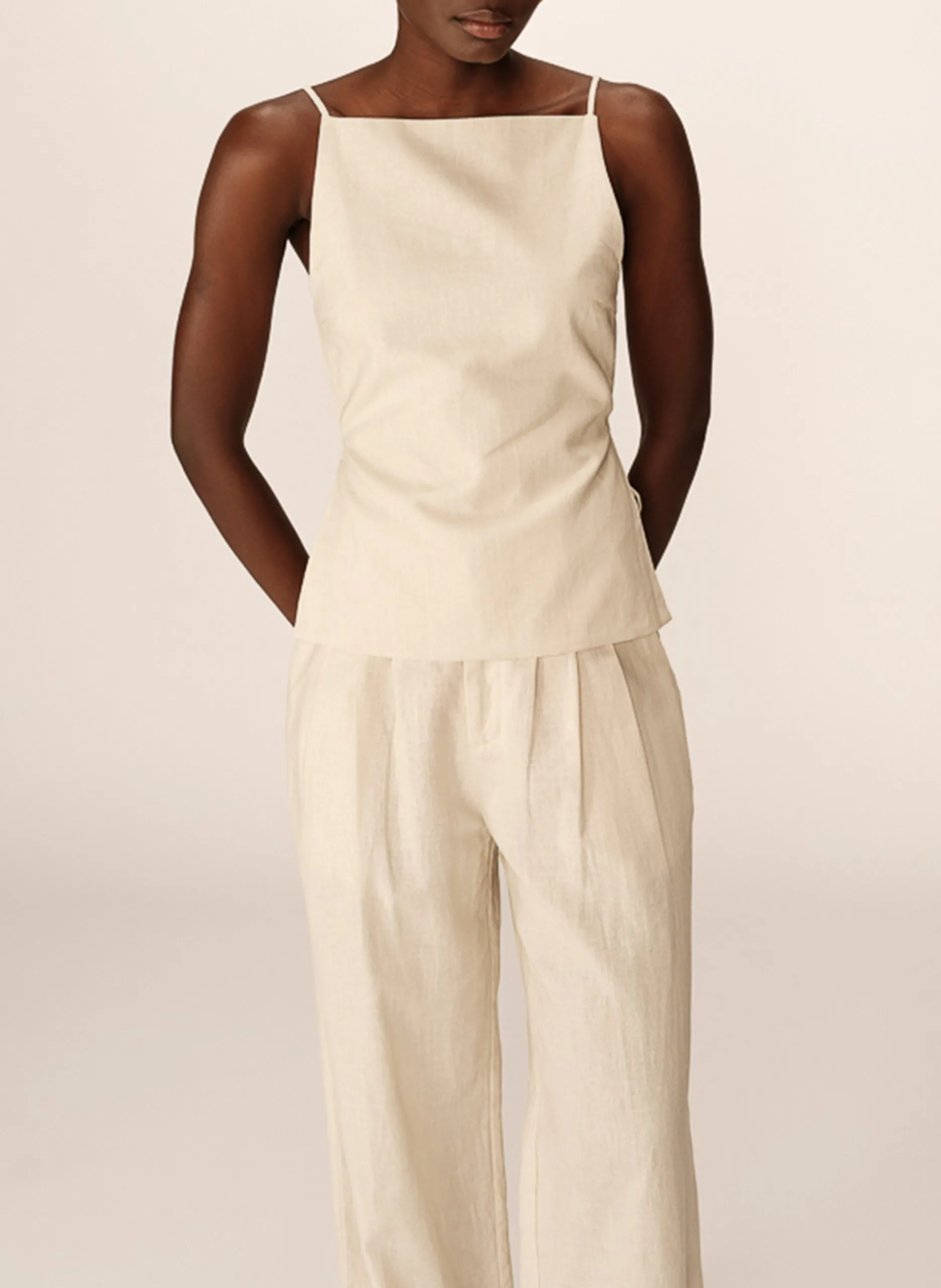 Top aus Leinen-Mix mit eckigem Ausschnitt Beige PESTO