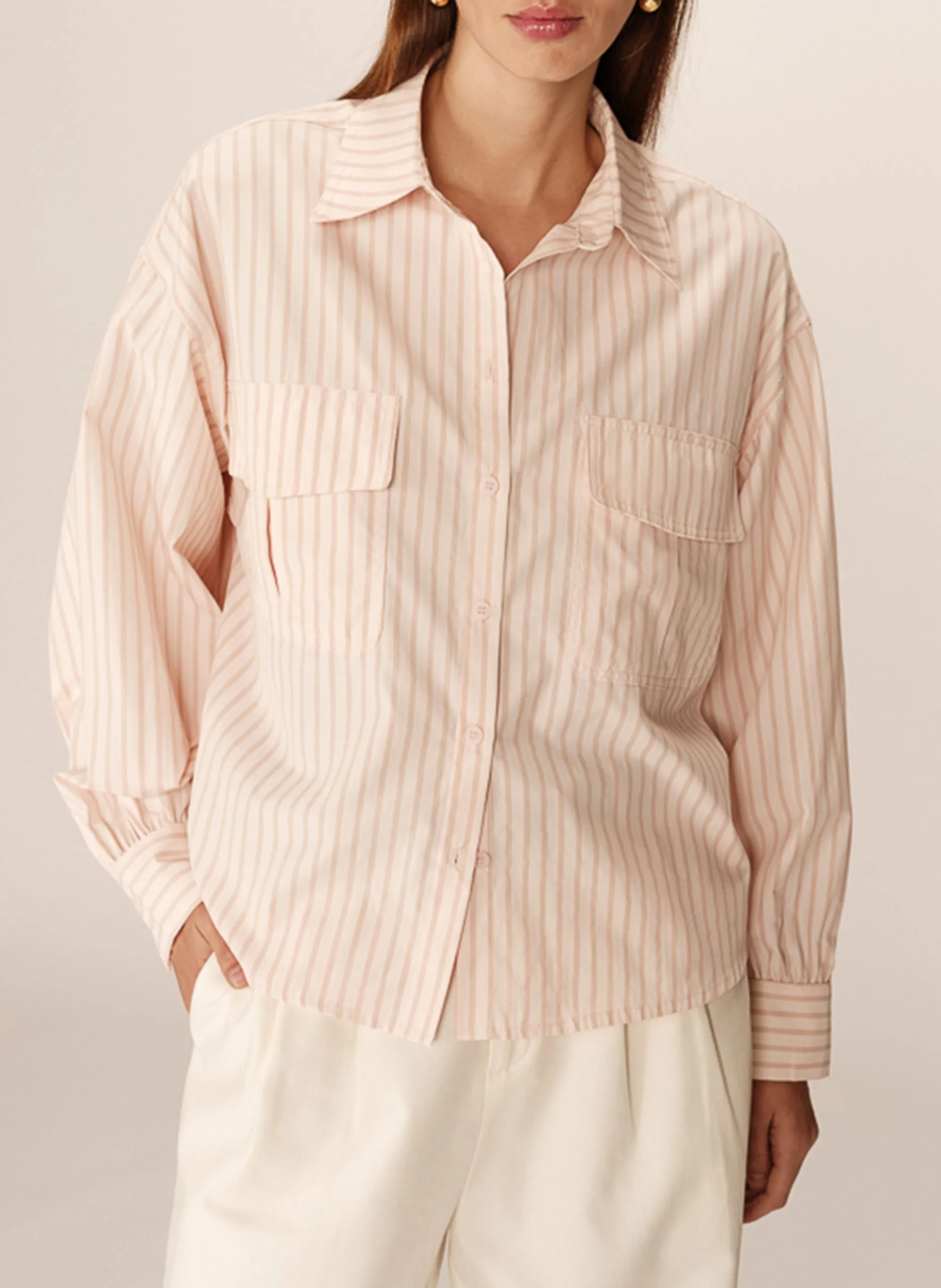 Gerade geschnittenes Hemd aus Baumwoll-Mix mit klassischem Kragen Rosa PHOEBE