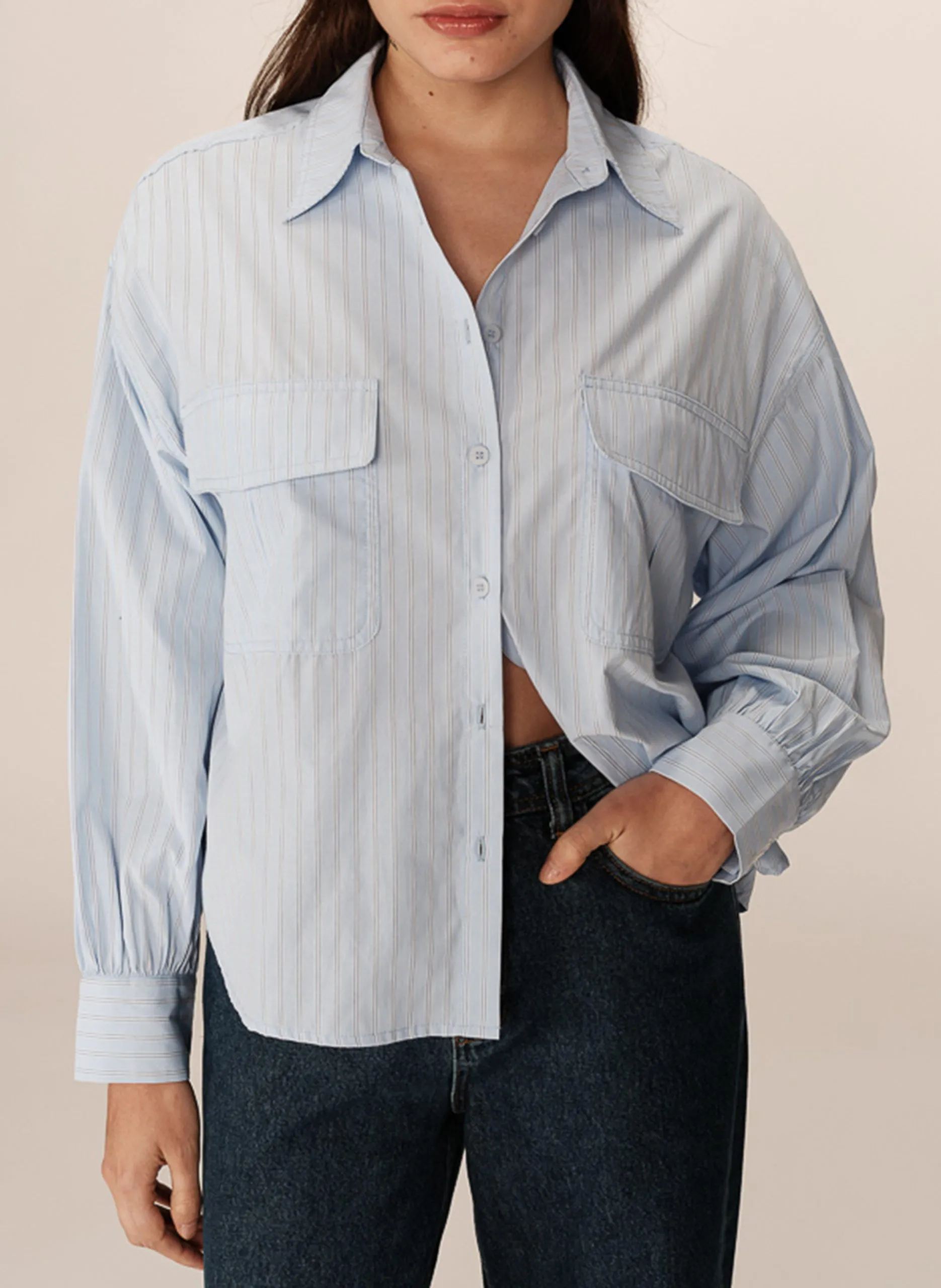 Gerade geschnittenes Hemd aus Baumwoll-Mix mit klassischem Kragen Blau PHOEBE