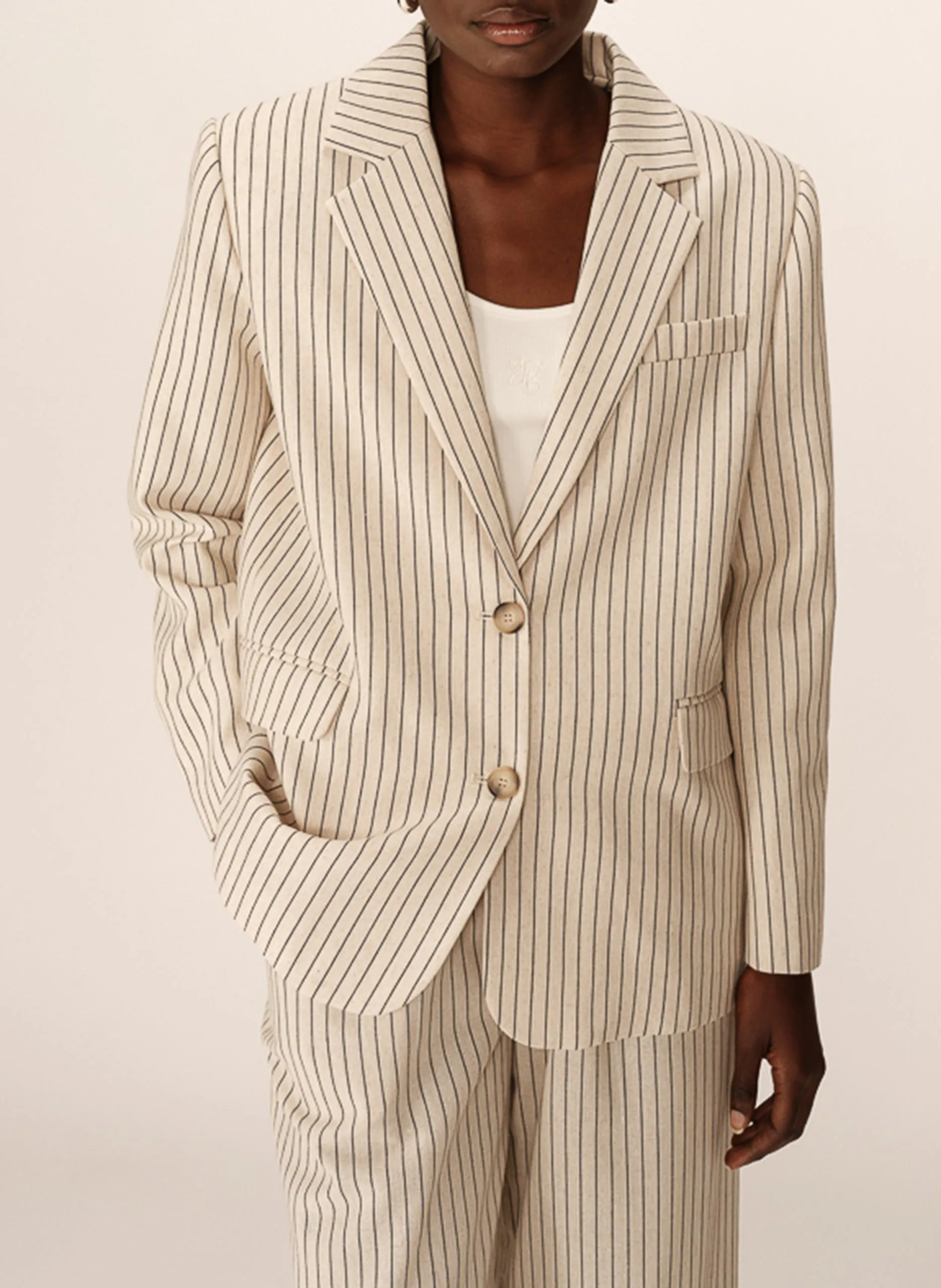 Gerade geschnittener, gestreifter Blazer Beige PIA