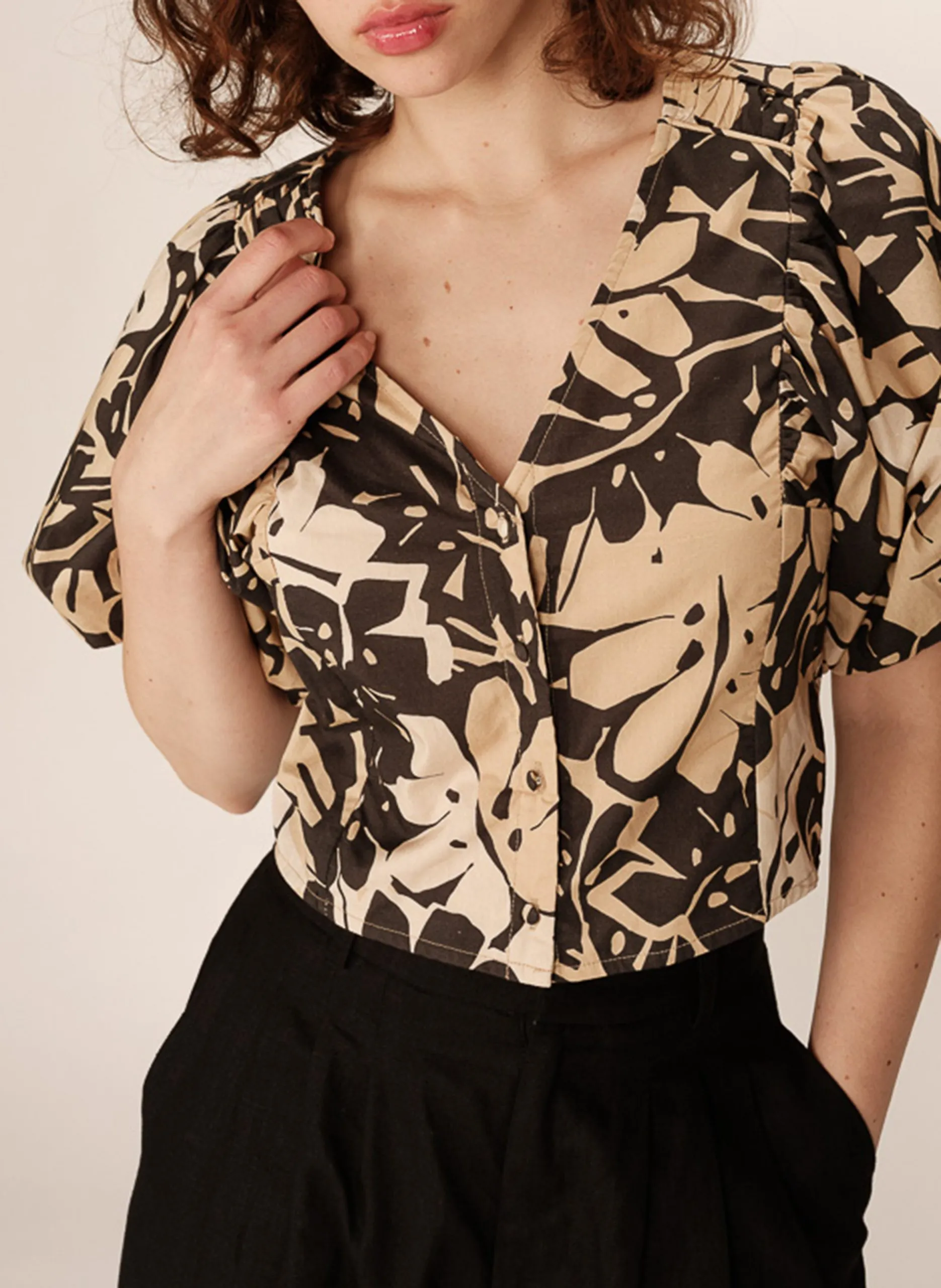 Bedruckte Baumwollbluse Beige PINEAPPLE