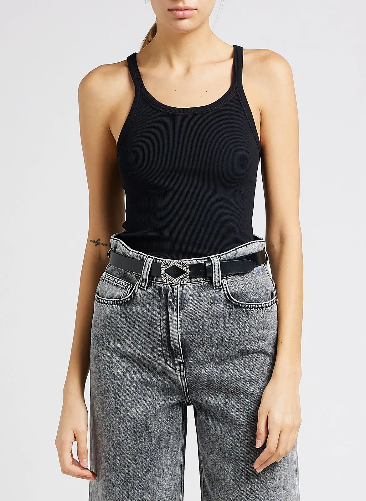 Rundhals-Tanktop aus Baumwoll-Mix Schwarz PALISSO