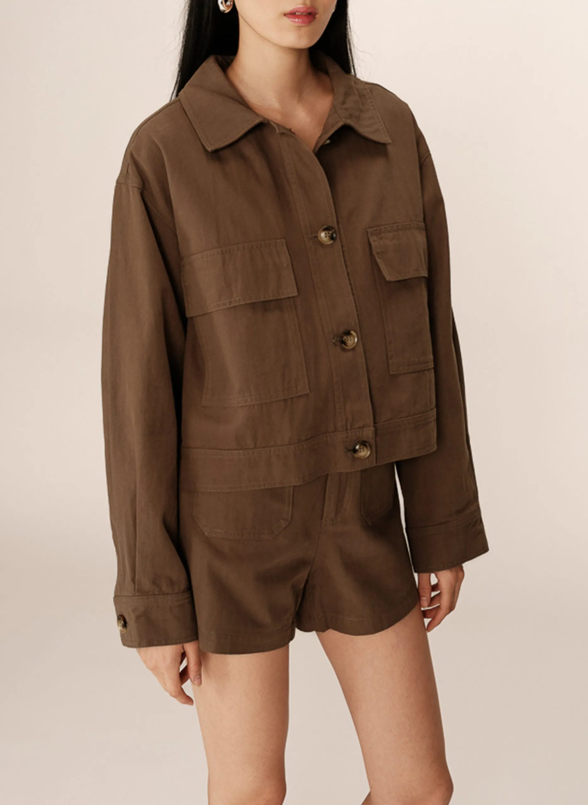 Jacke mit Hemdkragen aus Baumwolle Grun POLETTE