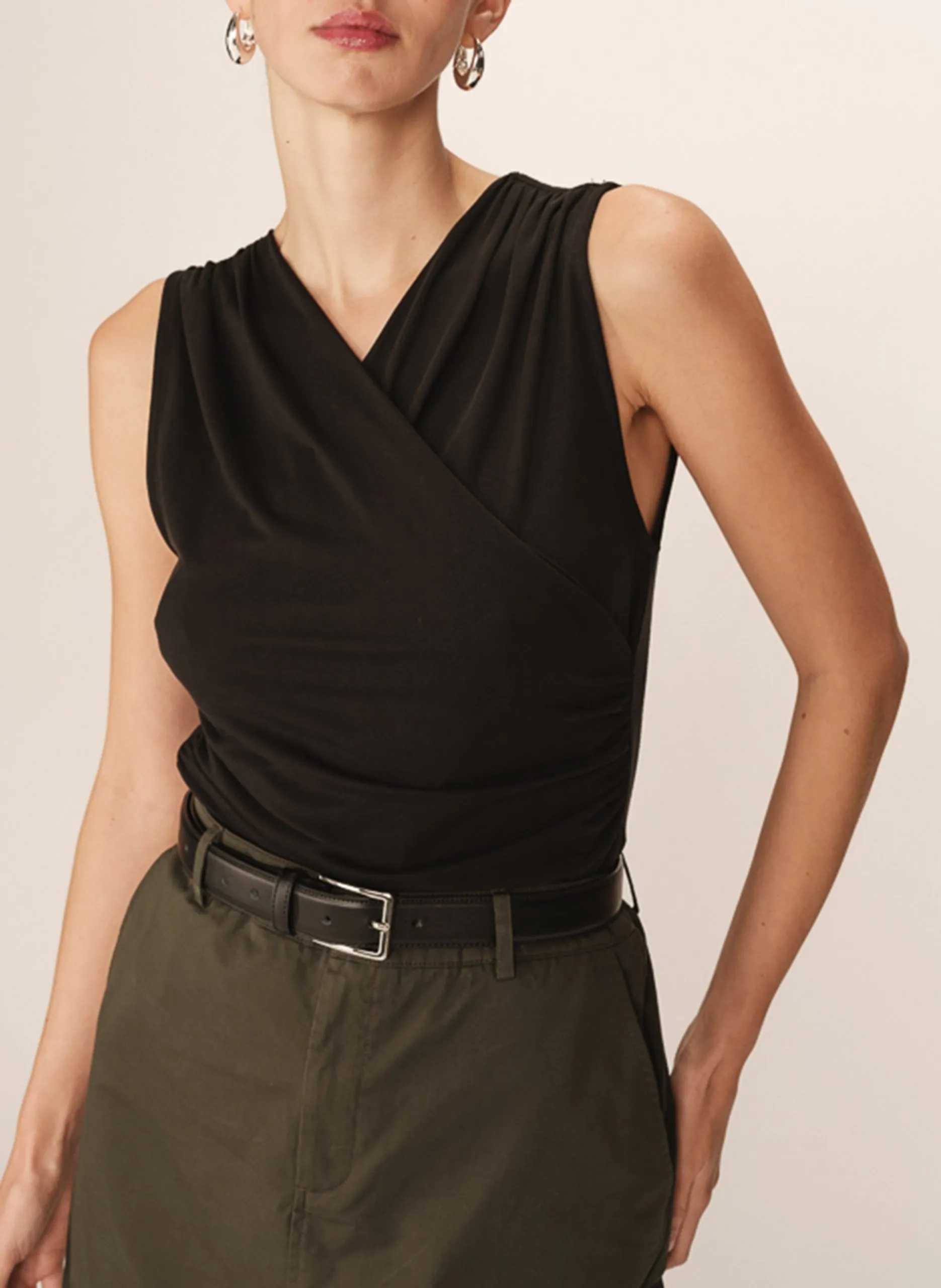 Drapiertes ärmelloses Oberteil Schwarz PURE