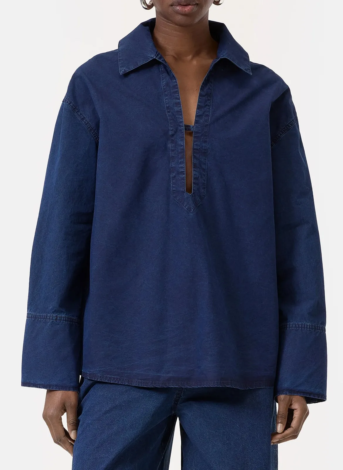 Weite Blusen mit Umlegekragen Blau