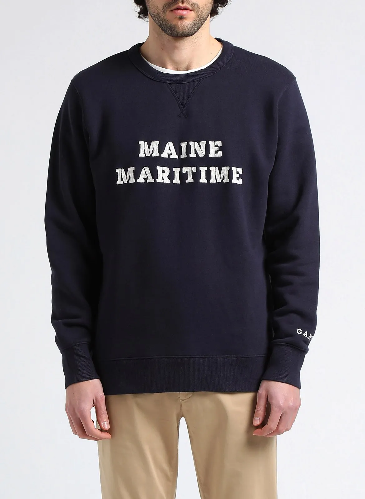 Rundhals-Sweatshirt aus Baumwolle mit Stickerei, Regular Fit Blau