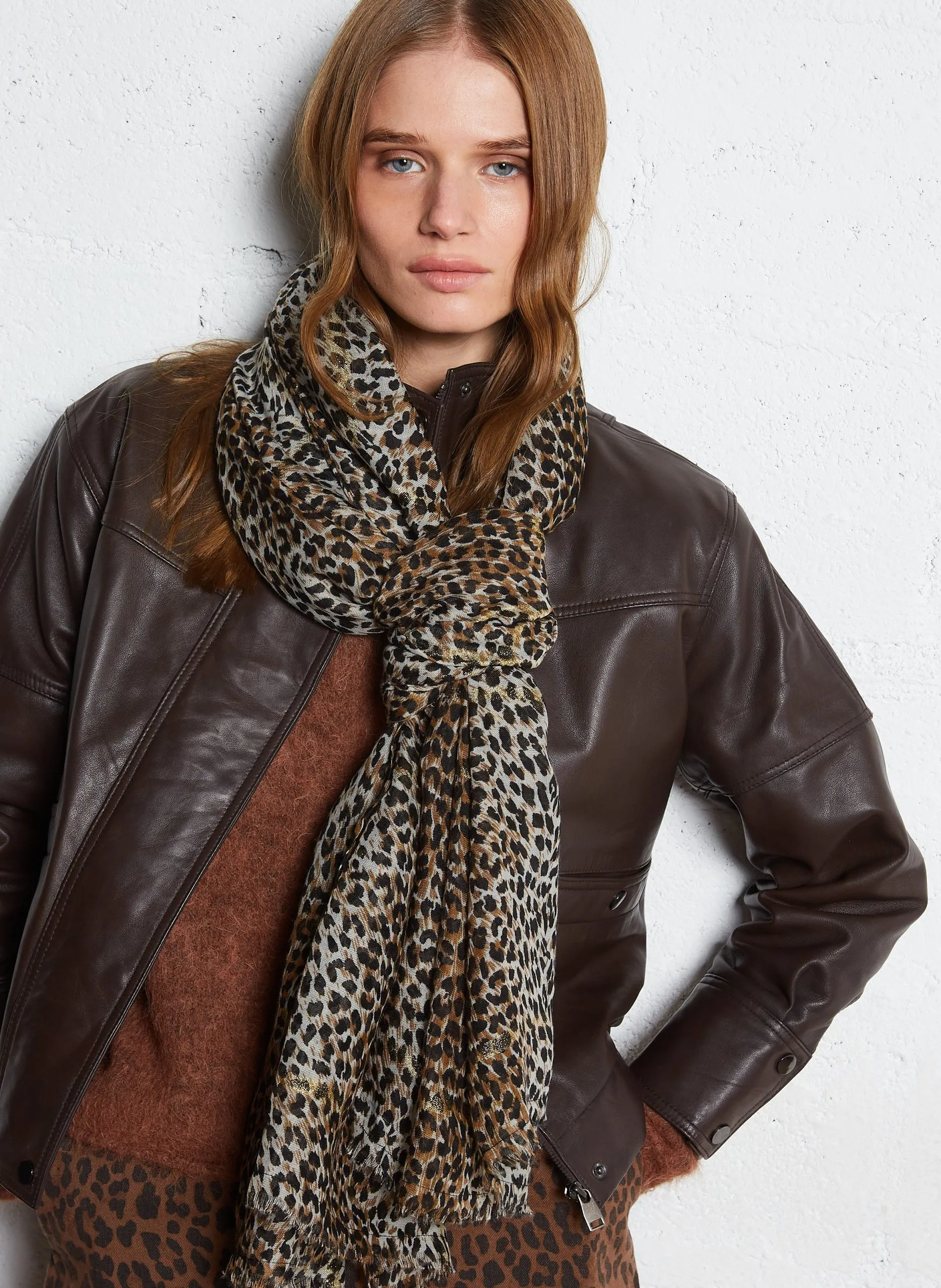 Leopardenmuster-Fransenschal Schwarz TASSELO