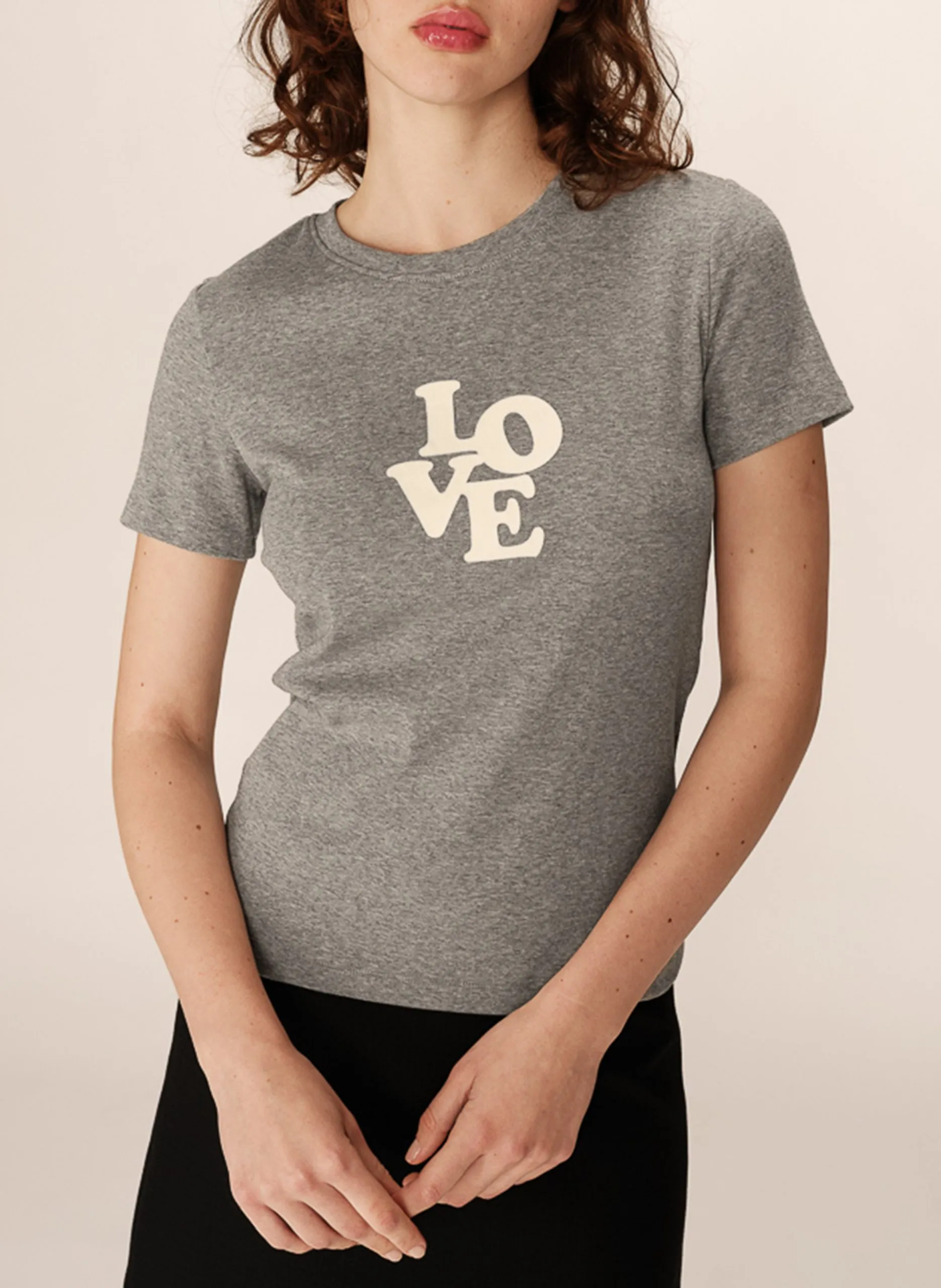 Gerade geschnittenes T-Shirt aus Baumwoll-Mix Grau POUSSIN