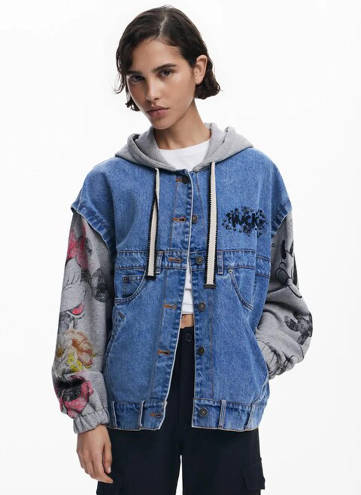 Oversize Baumwollkapuzenjacke Blau
