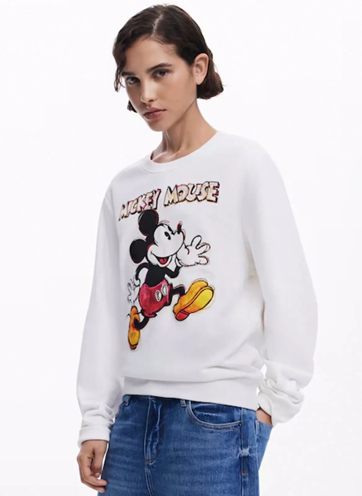 Gerades Baumwoll-Sweatshirt mit Print Weiss