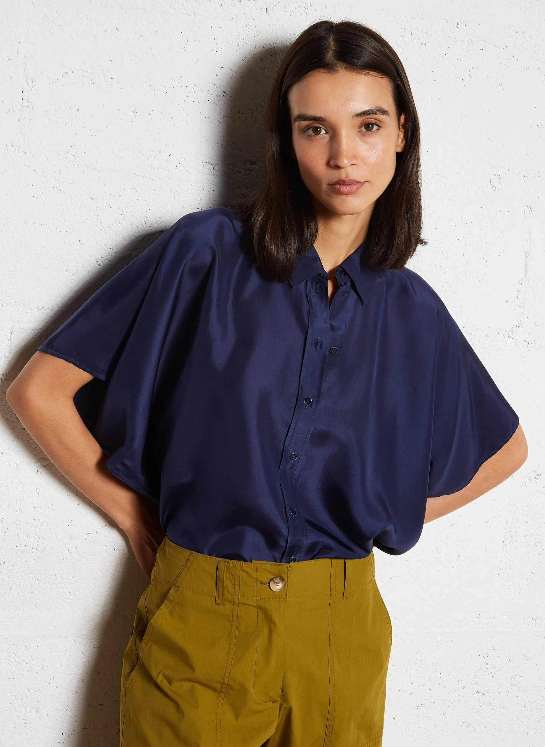 Palmas - Kurzärmliges Seidenhemd Blau BROOKLYN