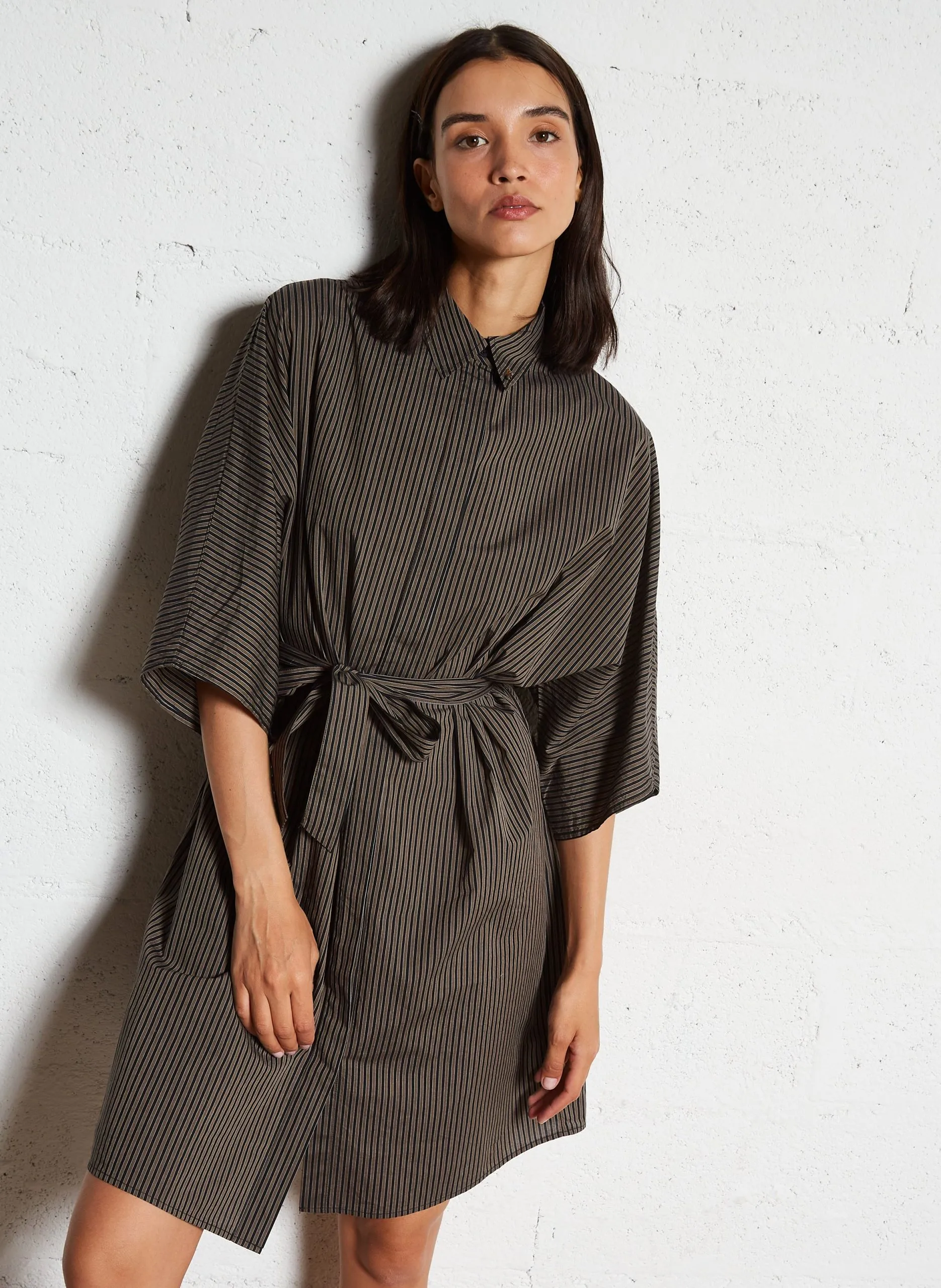 Gestreiftes Midikleid aus Baumwolle Schwarz SUZAN