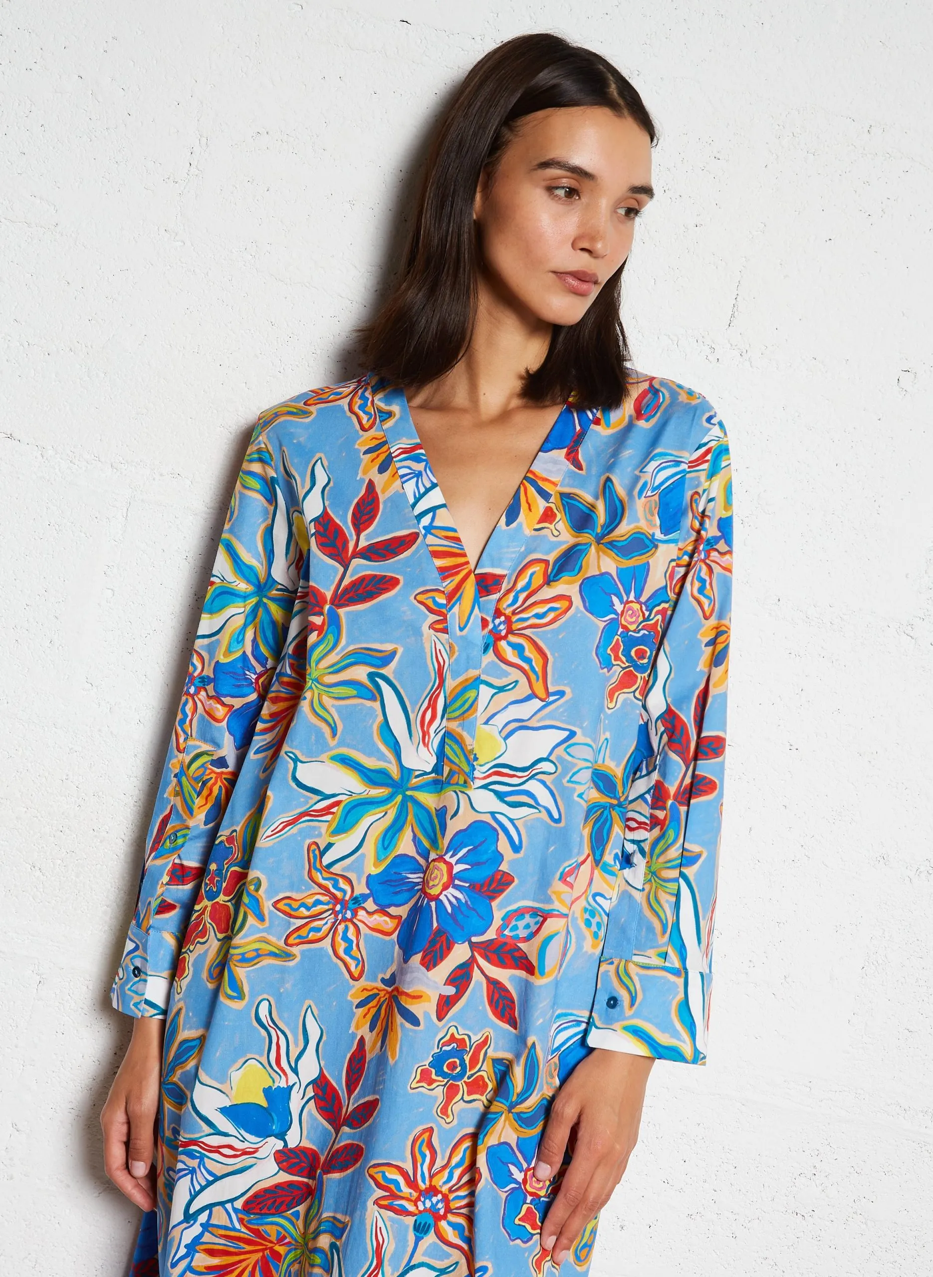 Bedrucktes Maxikleid aus 100% Viskose Blau MORICHE