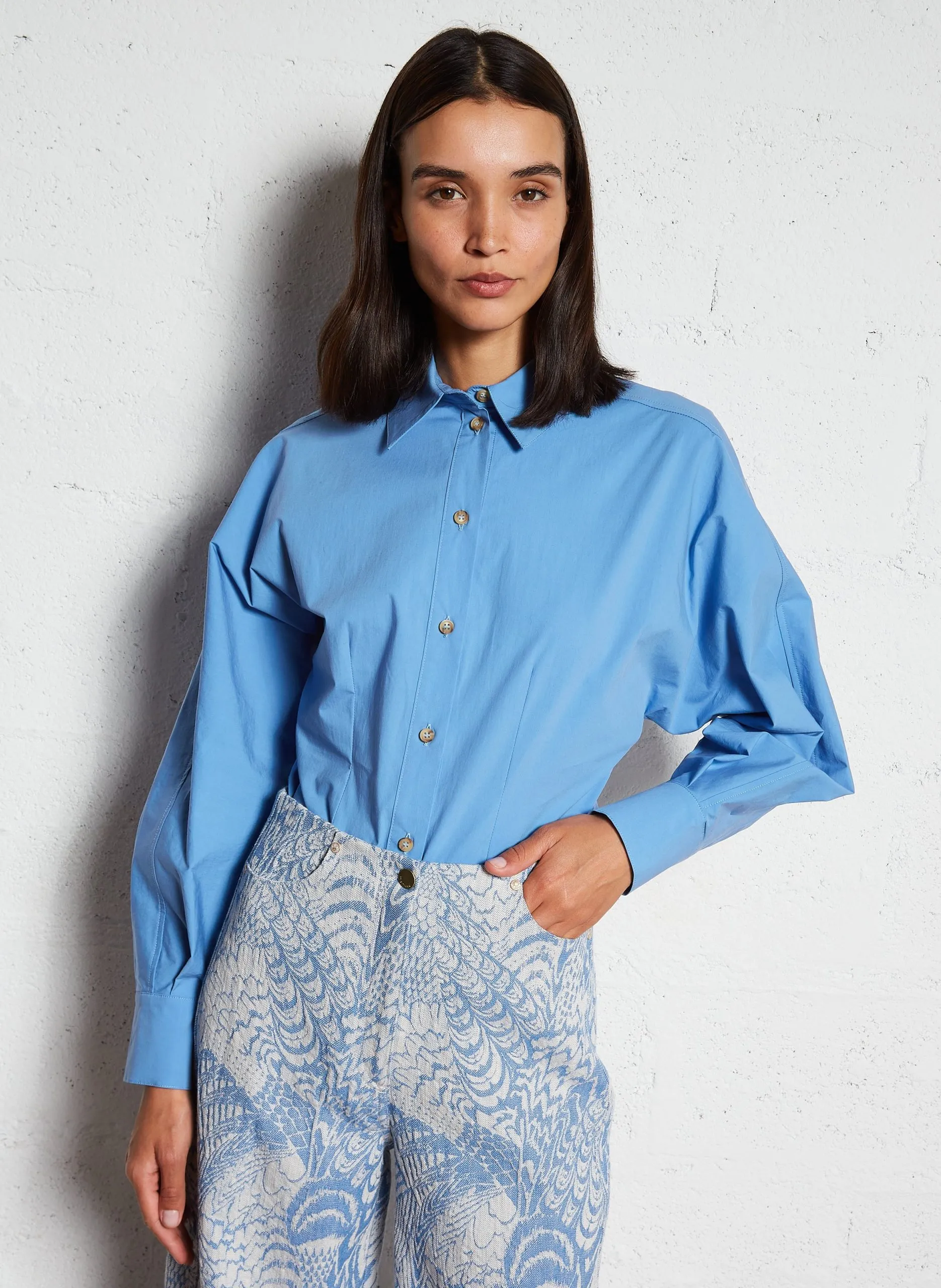 Gerade geschnittenes Hemd aus Baumwoll-Mix Blau NIL