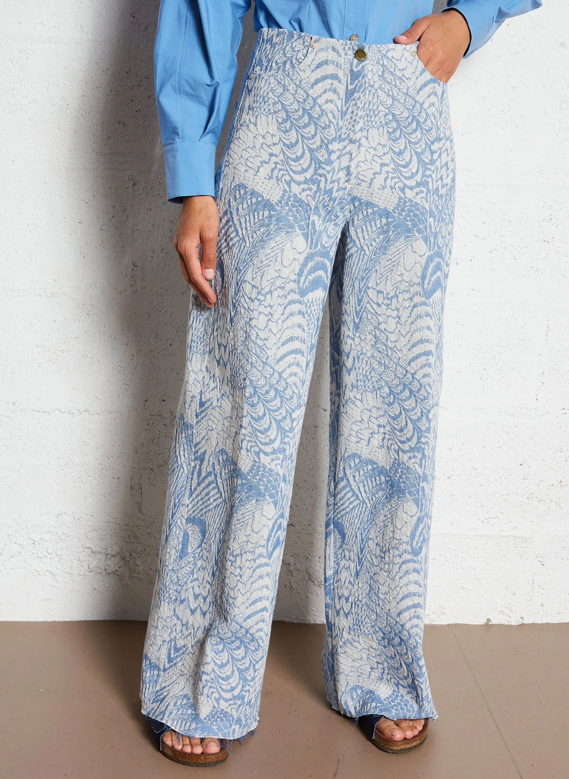 Weiter Jacquard-Jeans aus Baumwollmischung Blau MARABA