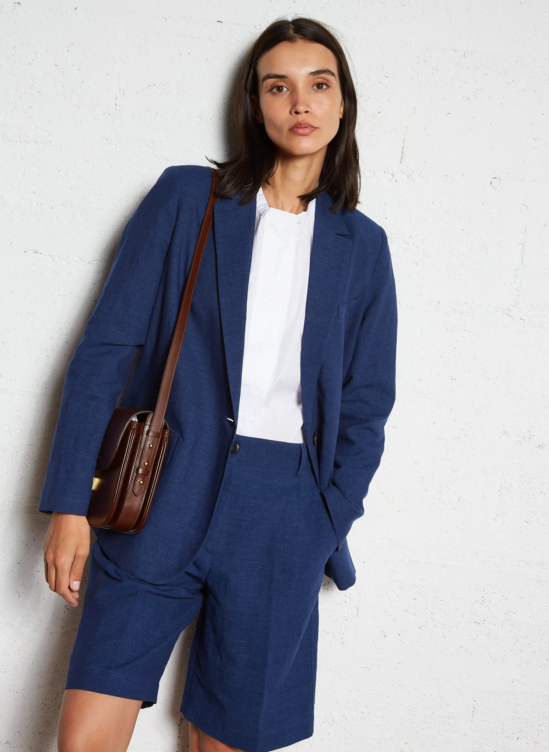 Gerade geschnittener Blazer aus Leinen-Mix Blau