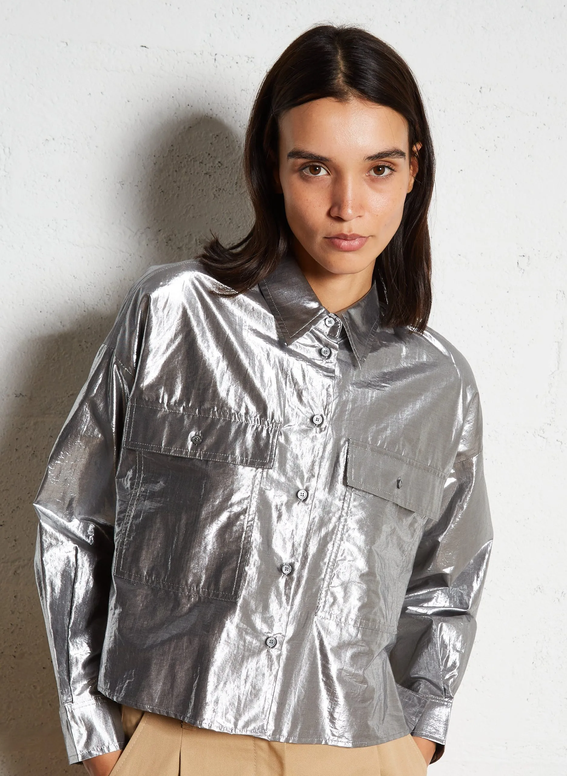 Kurzes metallisches Hemd Silber ALDENO