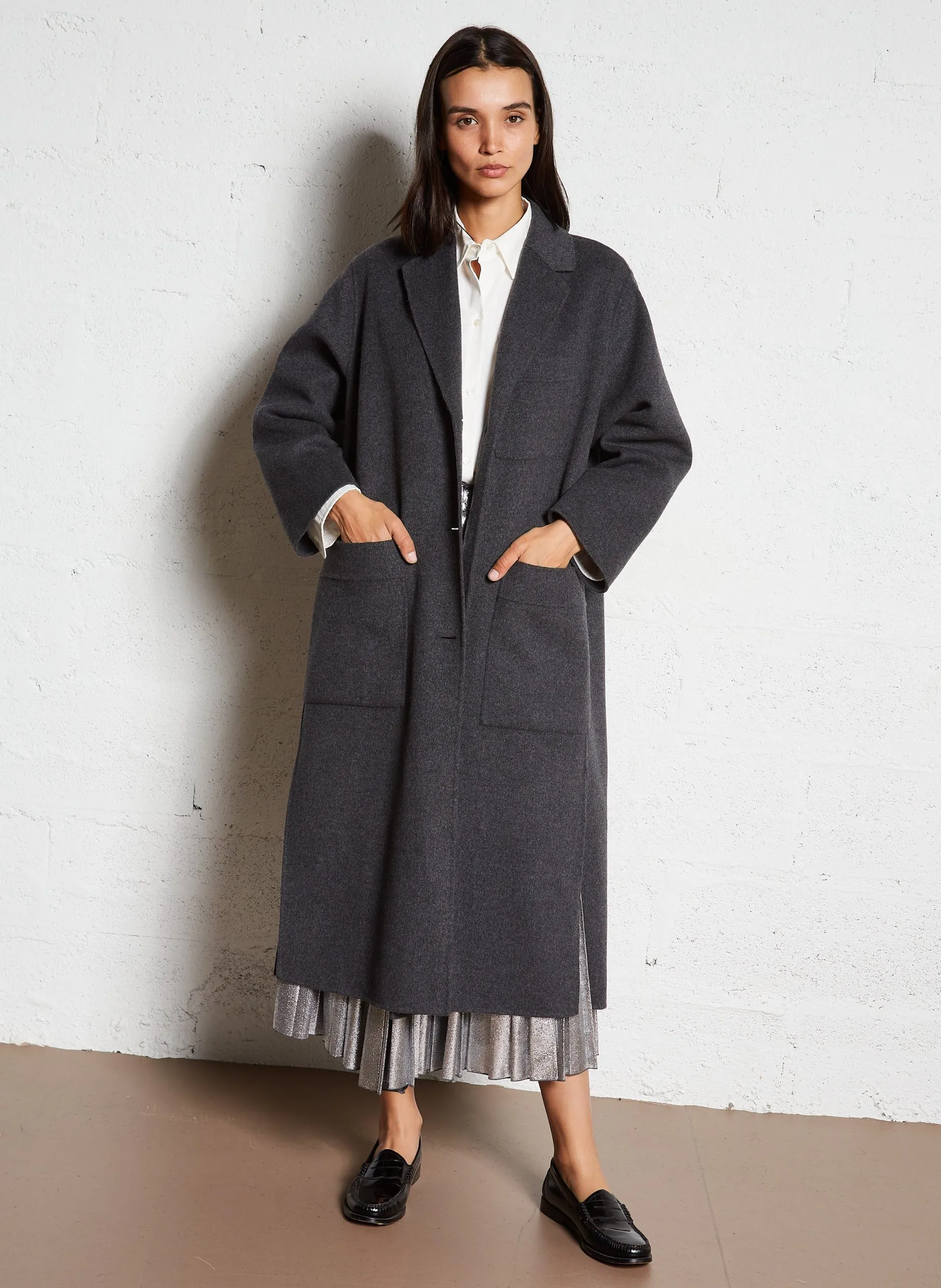 Gerader langer Mantel aus Wollmix Schwarz GALOSCE