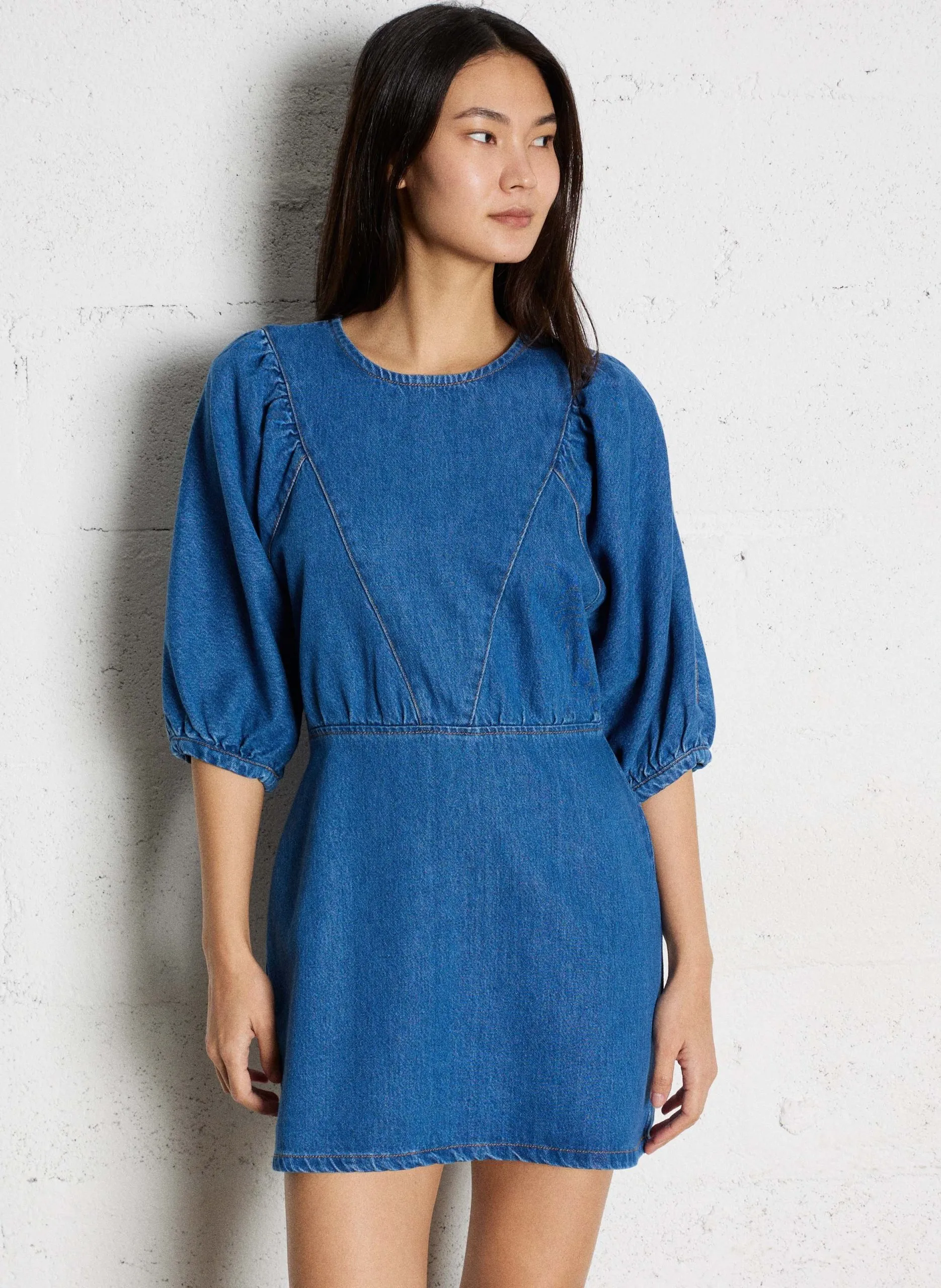 - Schmale Träger zum Binden - Ringerrücken - Weiter Schnitt - Raffung - 100 % Baumwolle - Gefüttert - Rückenhöhe: 94 cm. Blau LANDRY