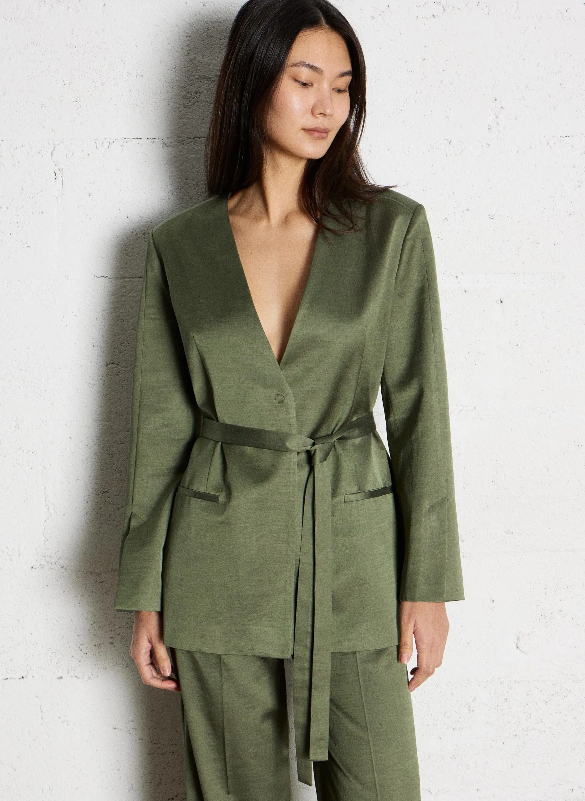 Gerade geschnittene Jacke aus Baumwoll-Mix Grun NAUTA