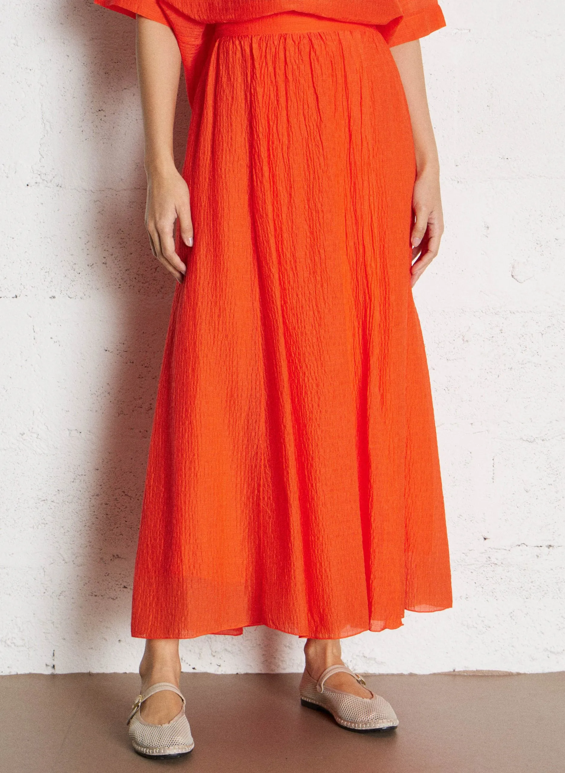 Langer, ausgestellter Rock aus Baumwoll-Mix Rot