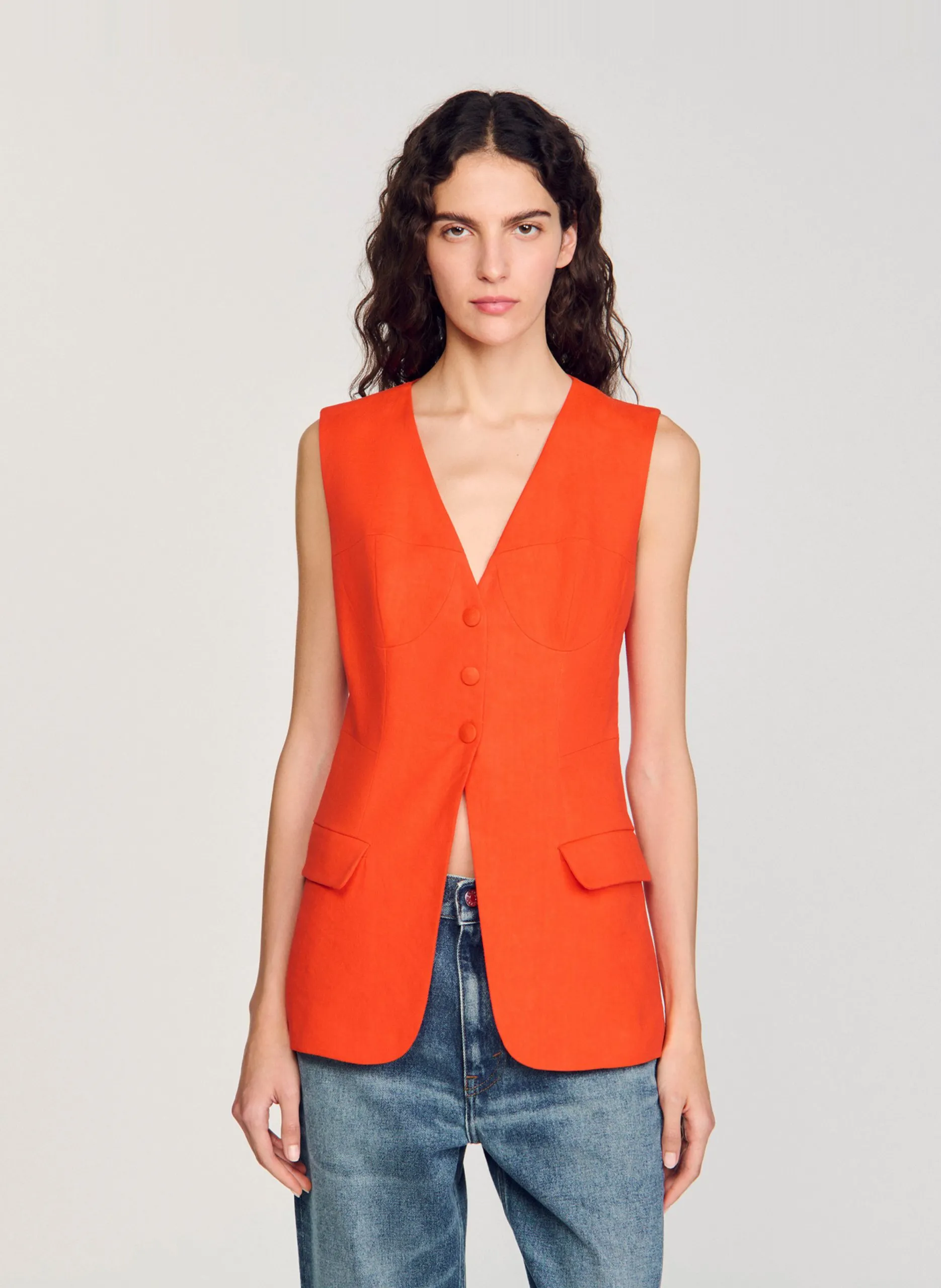 Strickjacke aus Leinen-Mix Orange