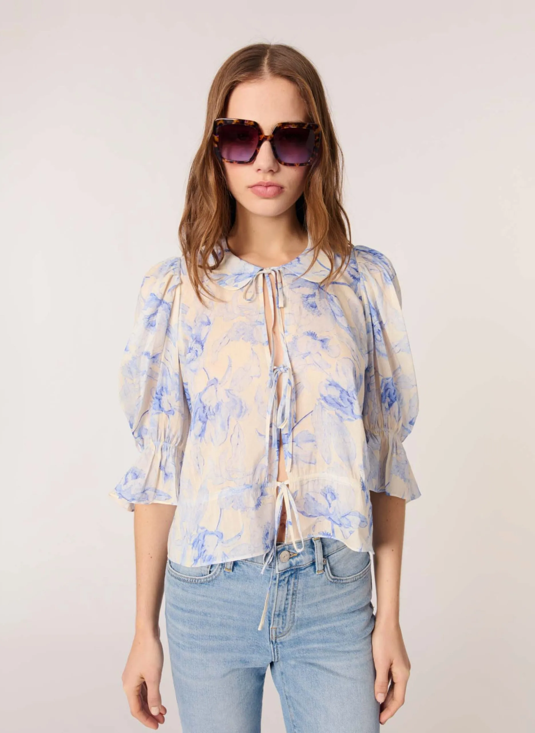 Gerade geschnittene Bluse mit Print Blau