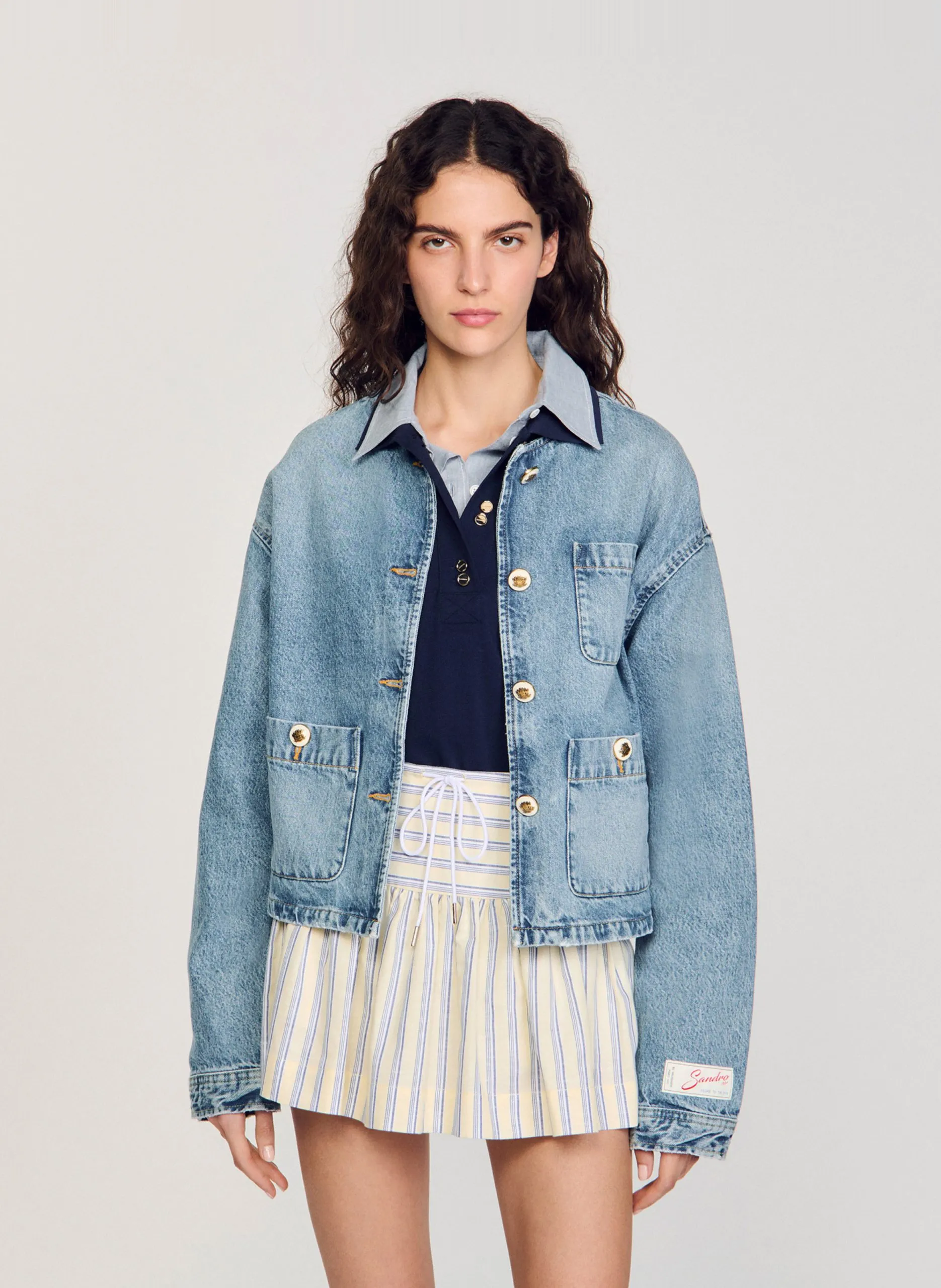 Gerader Jeans-Blouson mit Knopfleiste Blau