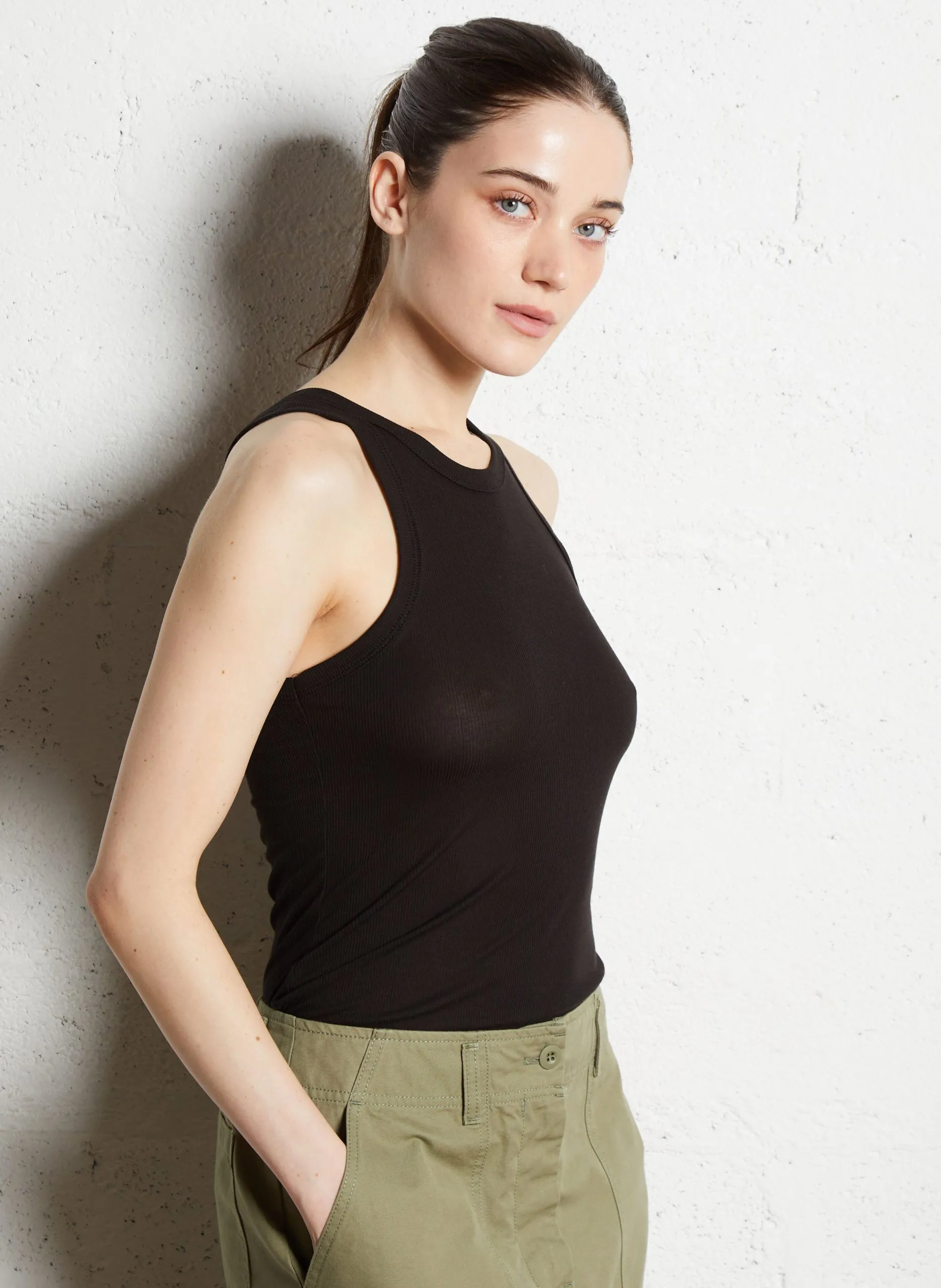 Ärmelloses Stricktop Schwarz