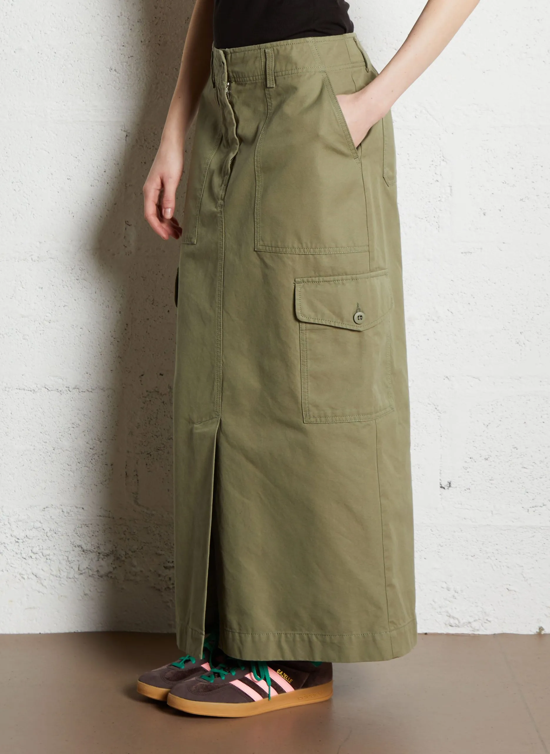 Langer Rock aus Baumwollcanvas Grun CALAIS