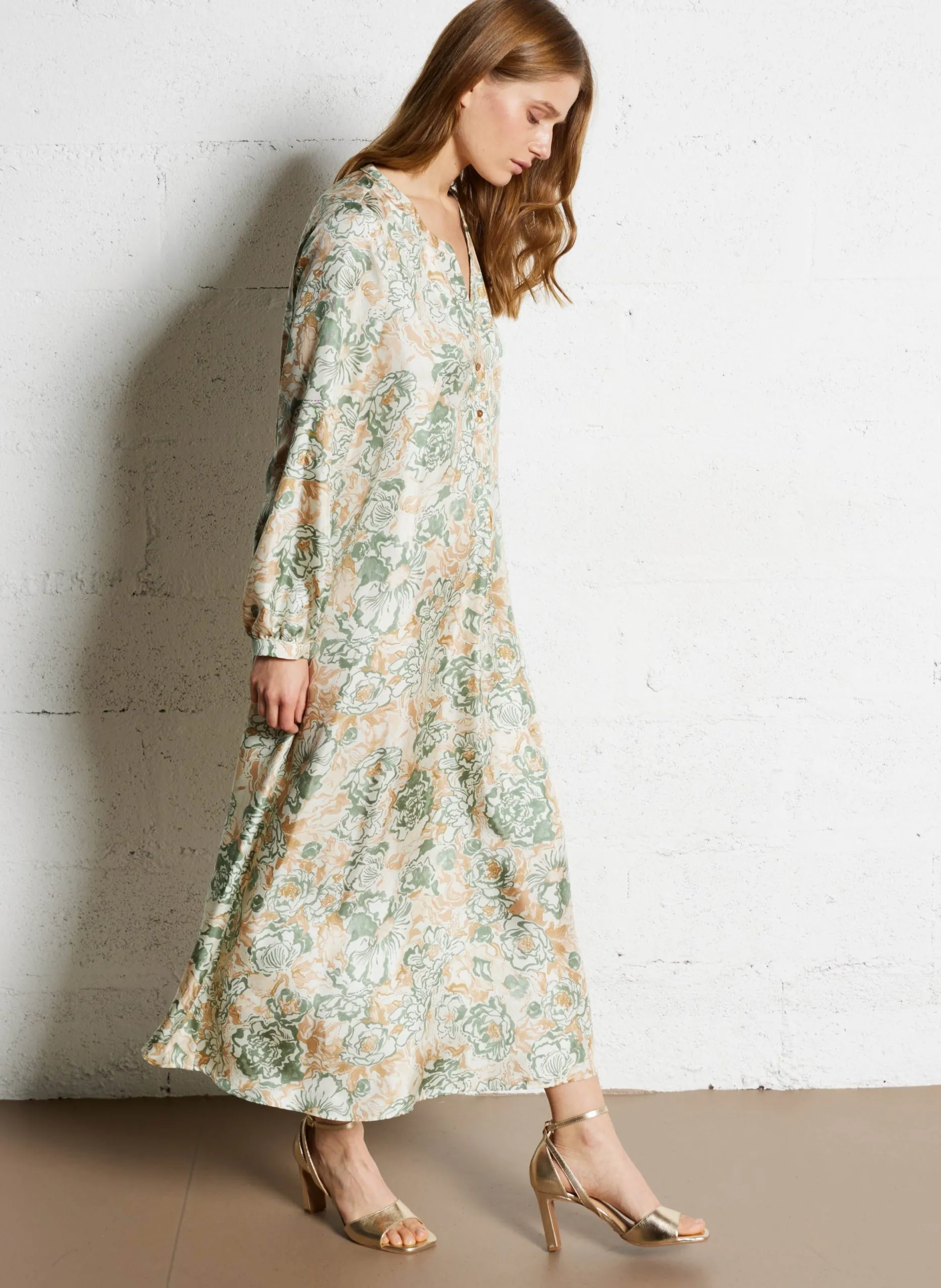 Langes Seidenkleid mit Druck Mehrfarbig AMEDE