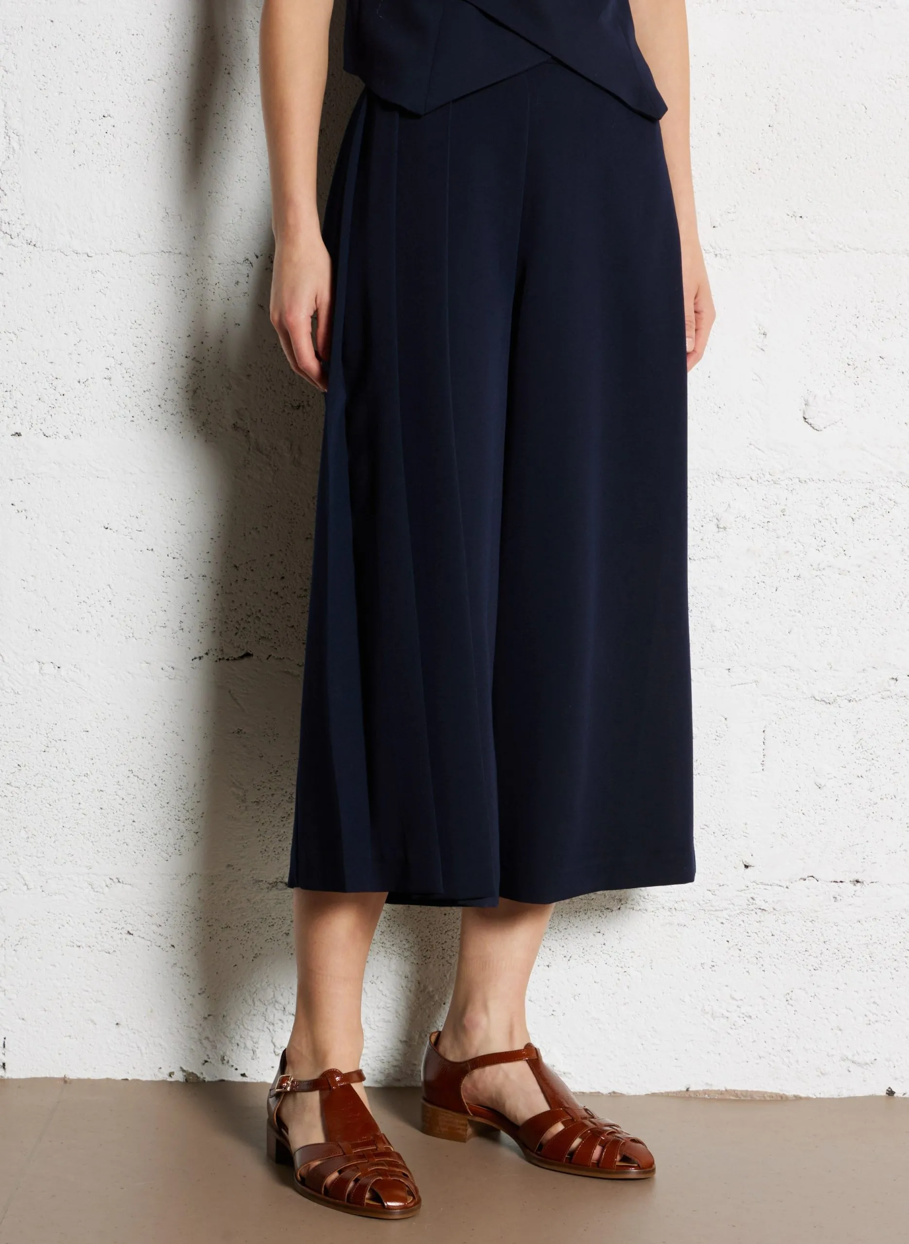 Weite Culotte mit Falten Blau