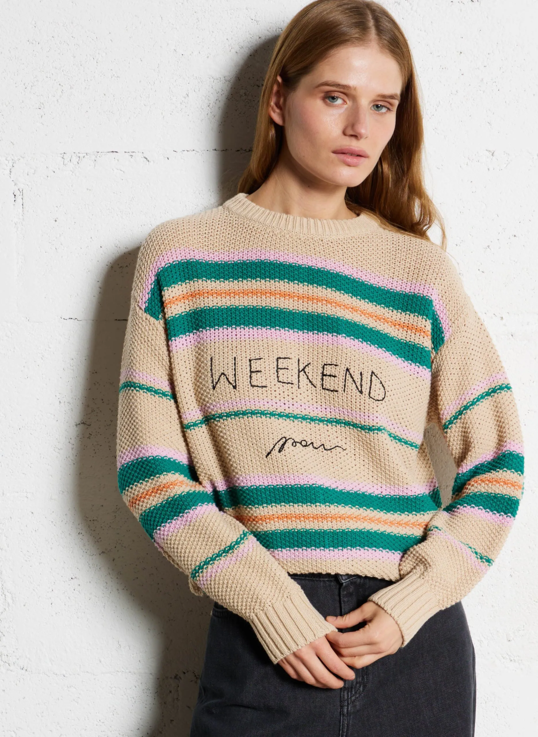 Gerade geschnittener Pullover aus Baumwoll-Mix mit Stehkragen Beige ANGUS