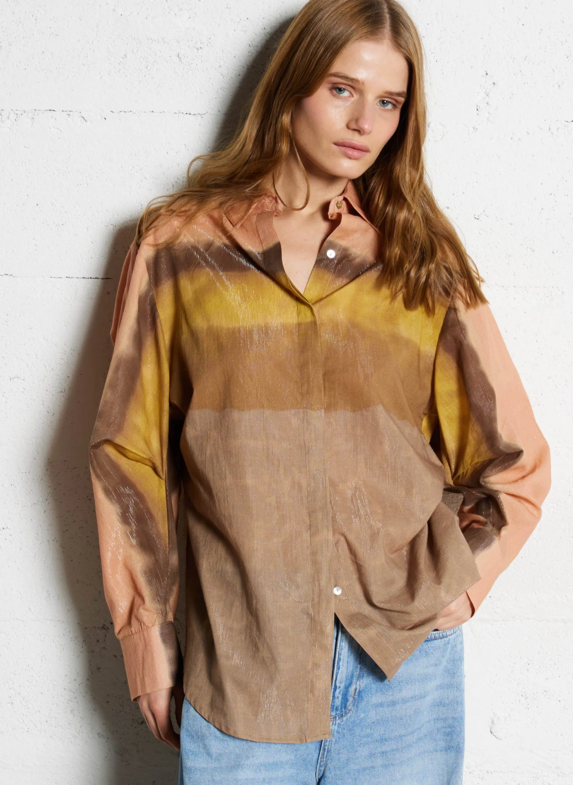 Weite Bluse aus Baumwoll-Mix mit klassischem Kragen Rosa MILU