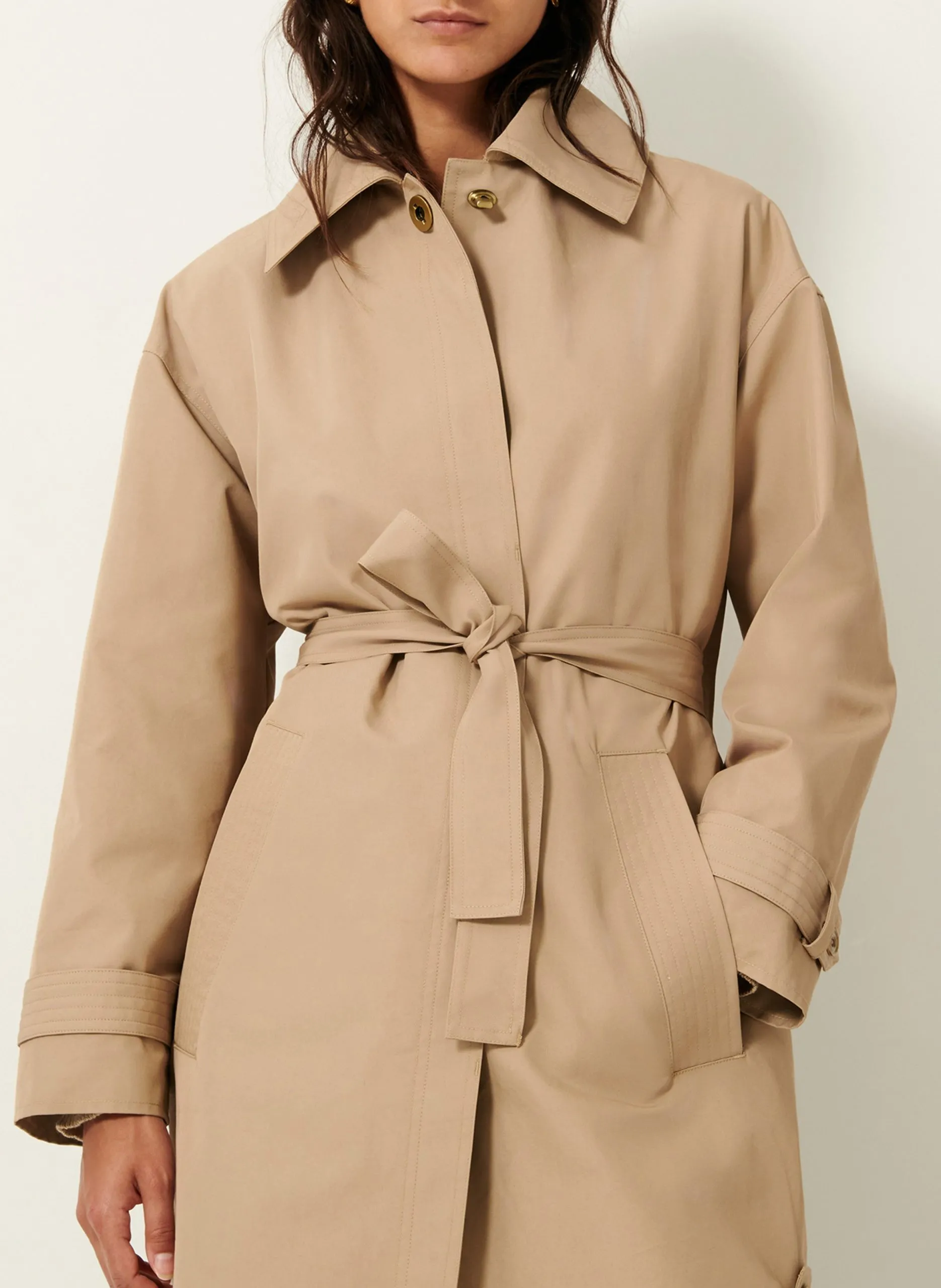 Langer Trenchcoat aus Baumwoll-Mix Beige TRENCHLISS